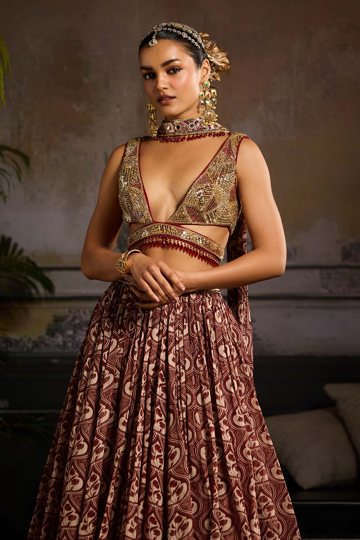 Maroon Print and Highlighted Lehenga Set