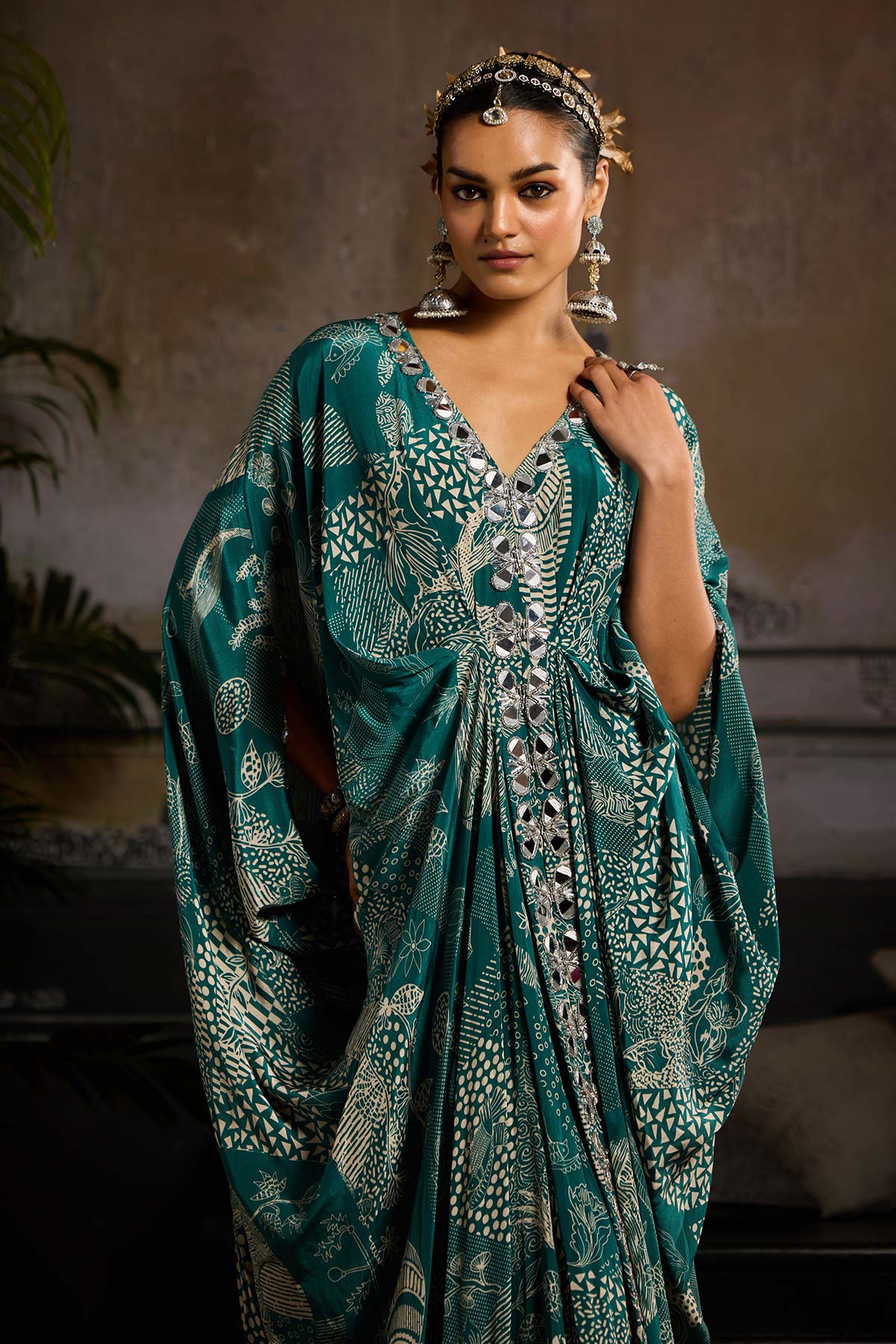 Teal Print and Highlighted Kaftan