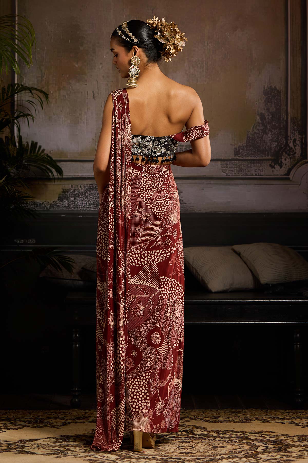 Maroon & Black Print and Highlighted Co-Ord Set