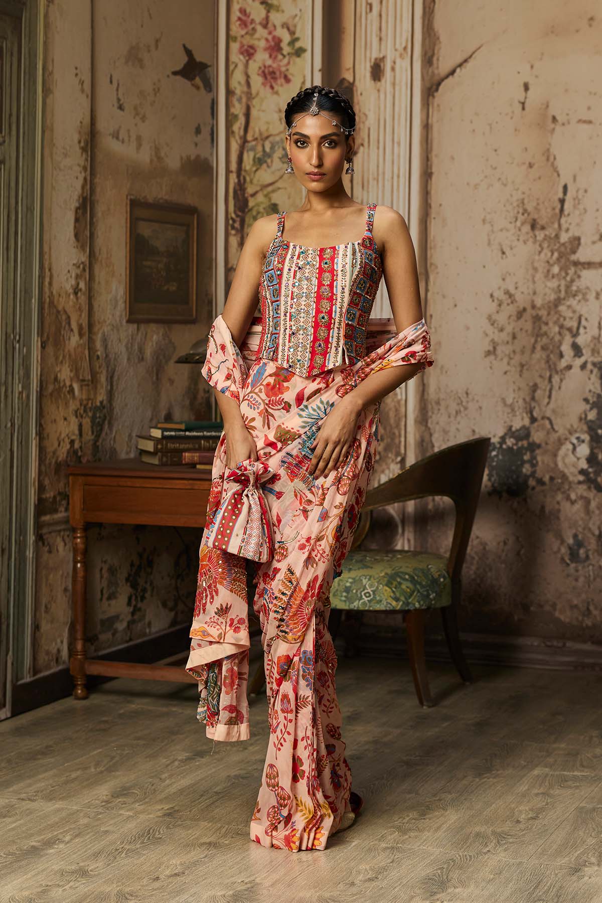BLUSH PINK PRINTED AND HIGHLIGHTED CLASSIC SAREE SET