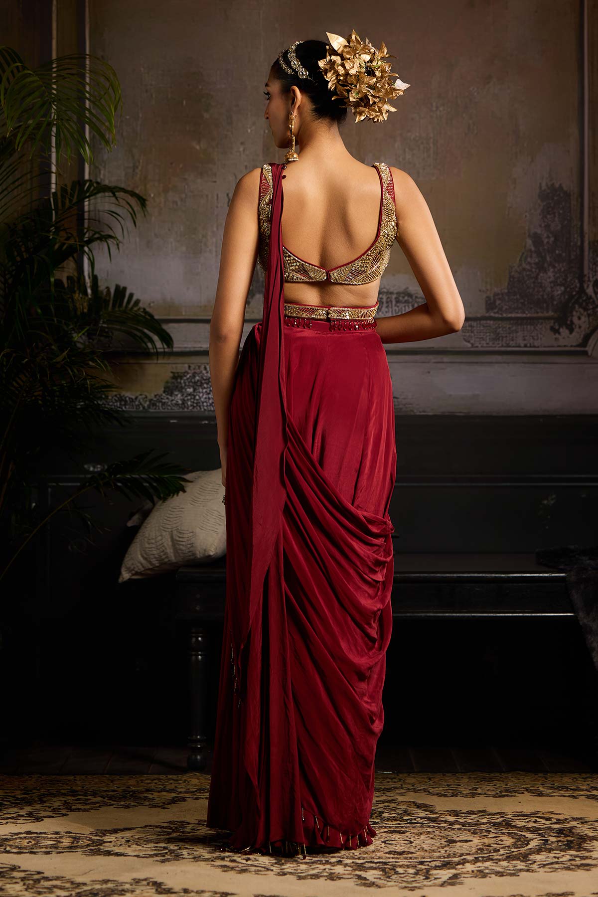 Maroon Skirt Saree Set