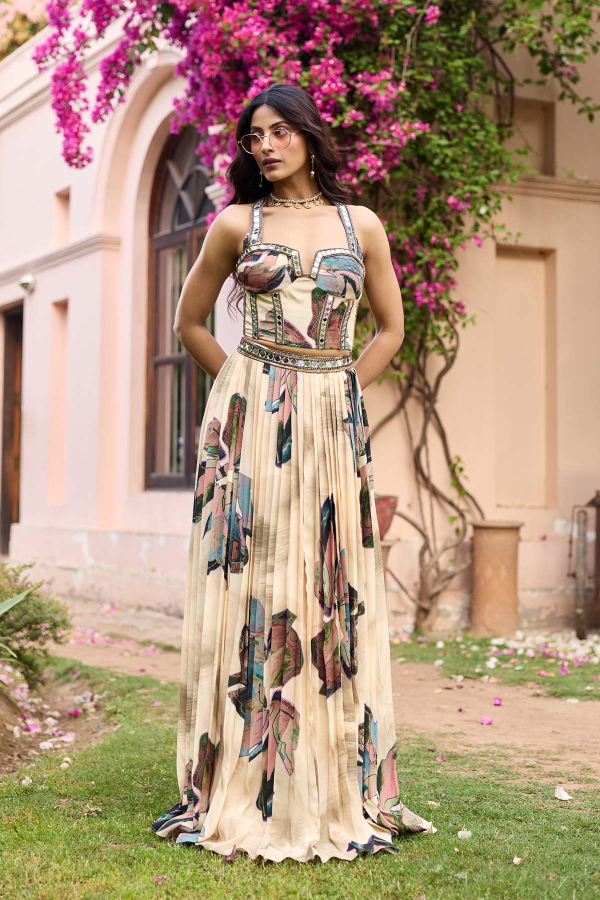 Beige Floral Lehenga Set