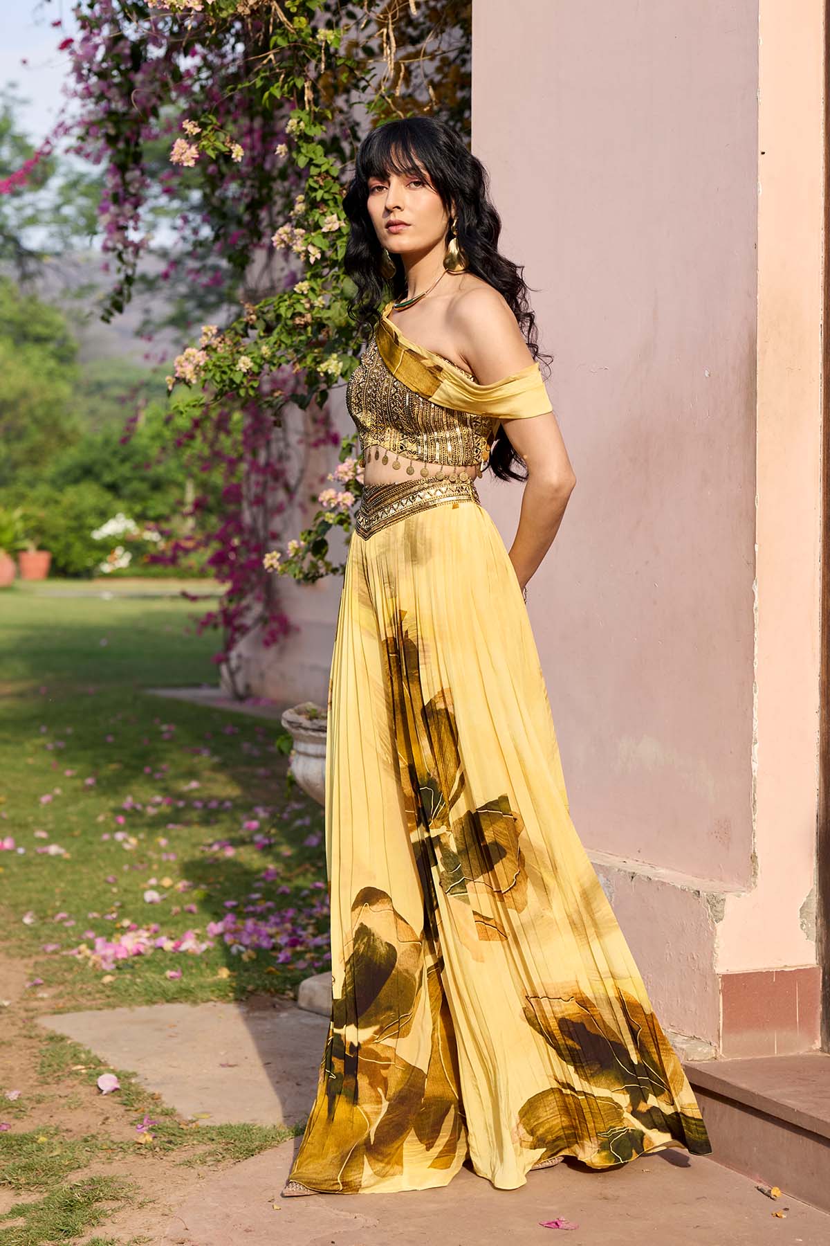 Butter Yellow Floral One Shoulder Co-Rd Set Butter Yellow Floral One Shoulder Co-Rd Set