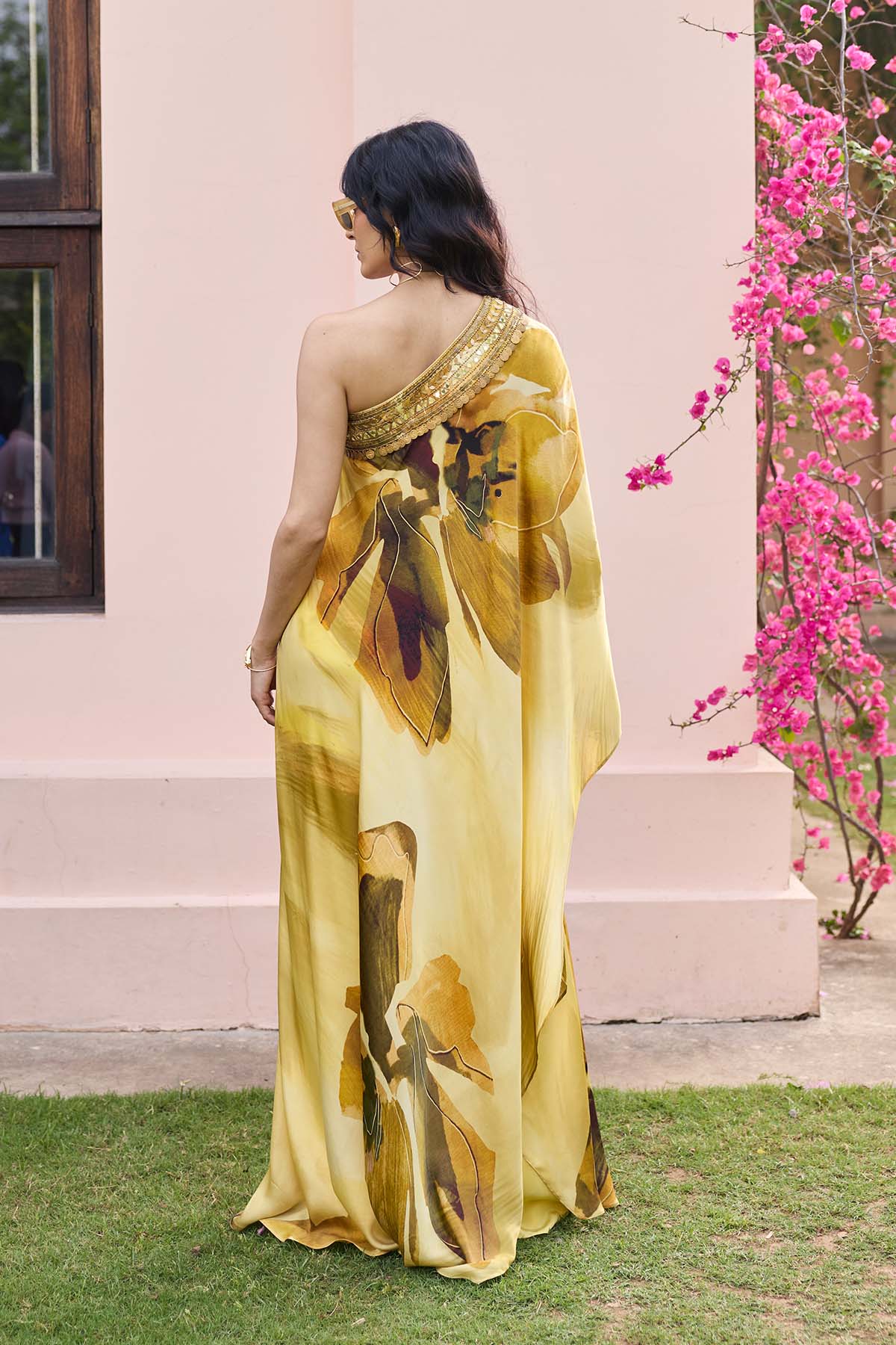 Butter Yellow Floral, One Shoulder Kaftan Set