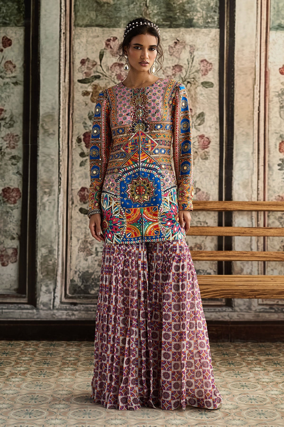 Multi-Color Print And Highlighted Jacket Set