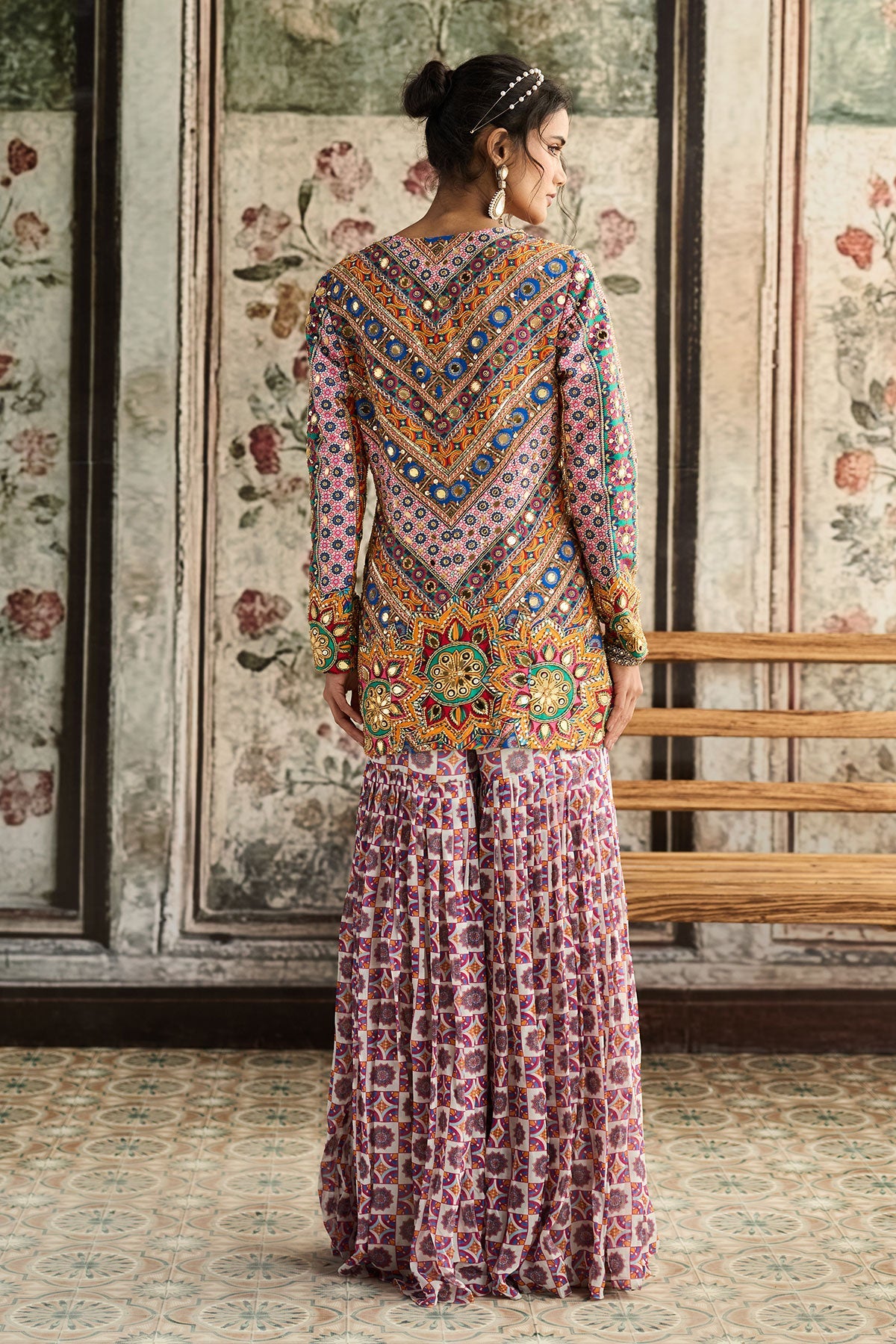 Multi-Color Print And Highlighted Jacket Set