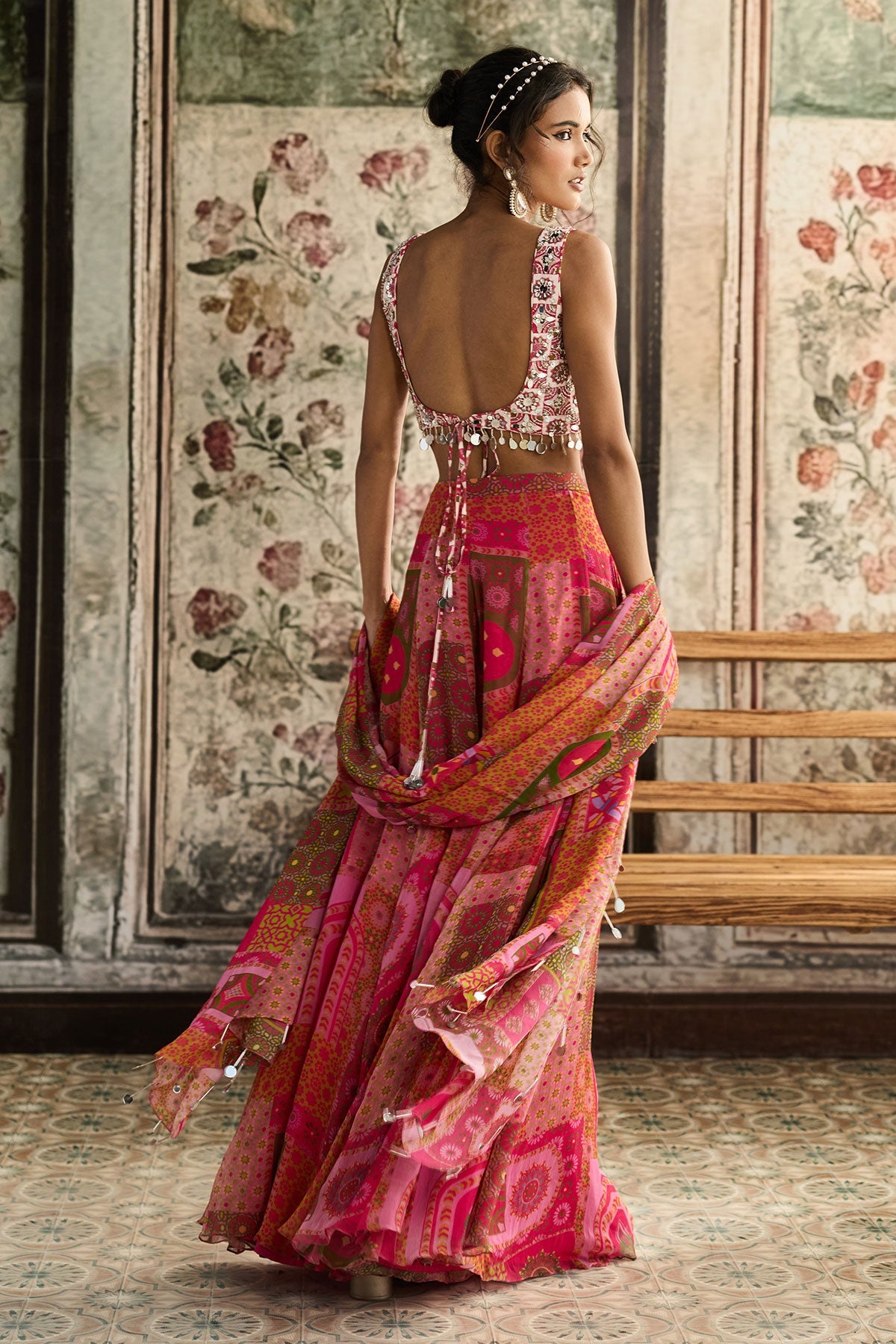 Ivory Butta Print And Highlighted Square Neck Blouse With Yellow-Fuschia Print Sharara Set