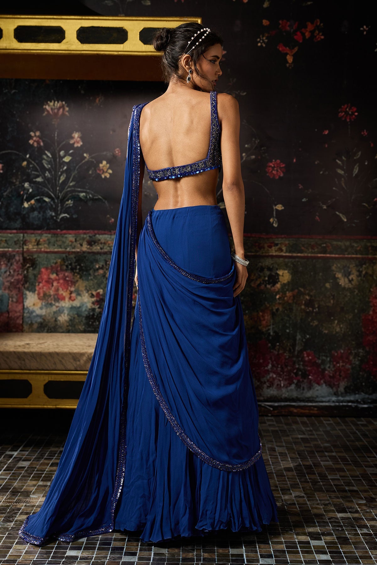 Electric Blue Mermaid Skirt Saree Set