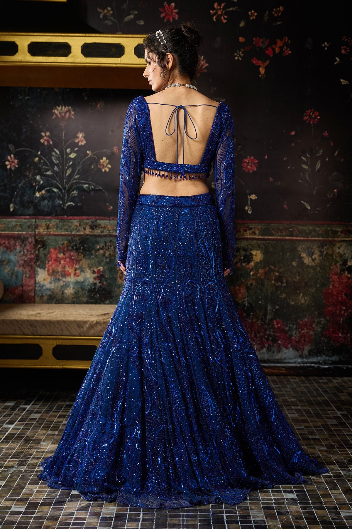 Electric Blue Embellished Mermaid Skirt Set