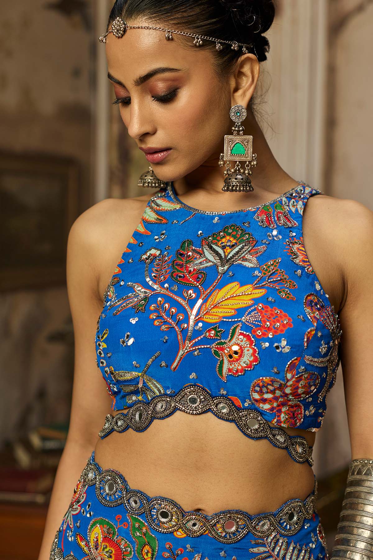 ELECTRIC BLUE PRINTED AND HIGHLIGHTED SHARARA SET