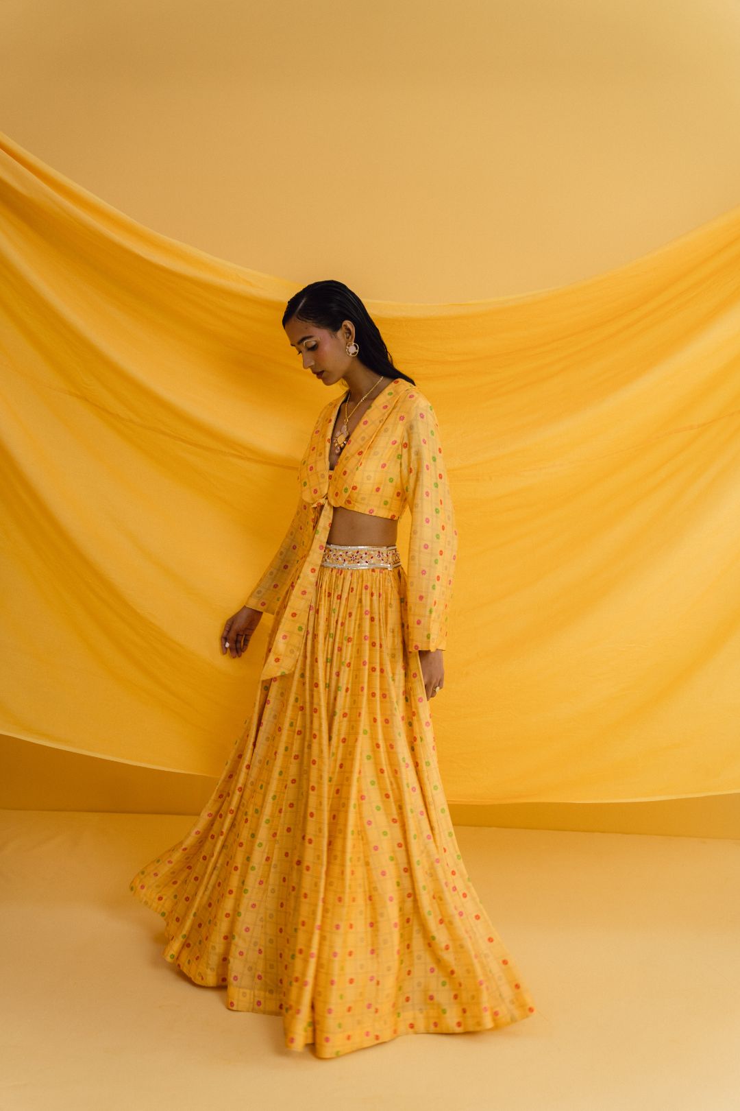 Amber Printed Yellow Lehenga Set
