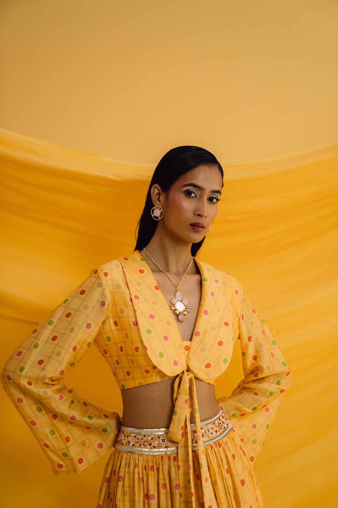 Amber Printed Yellow Lehenga Set