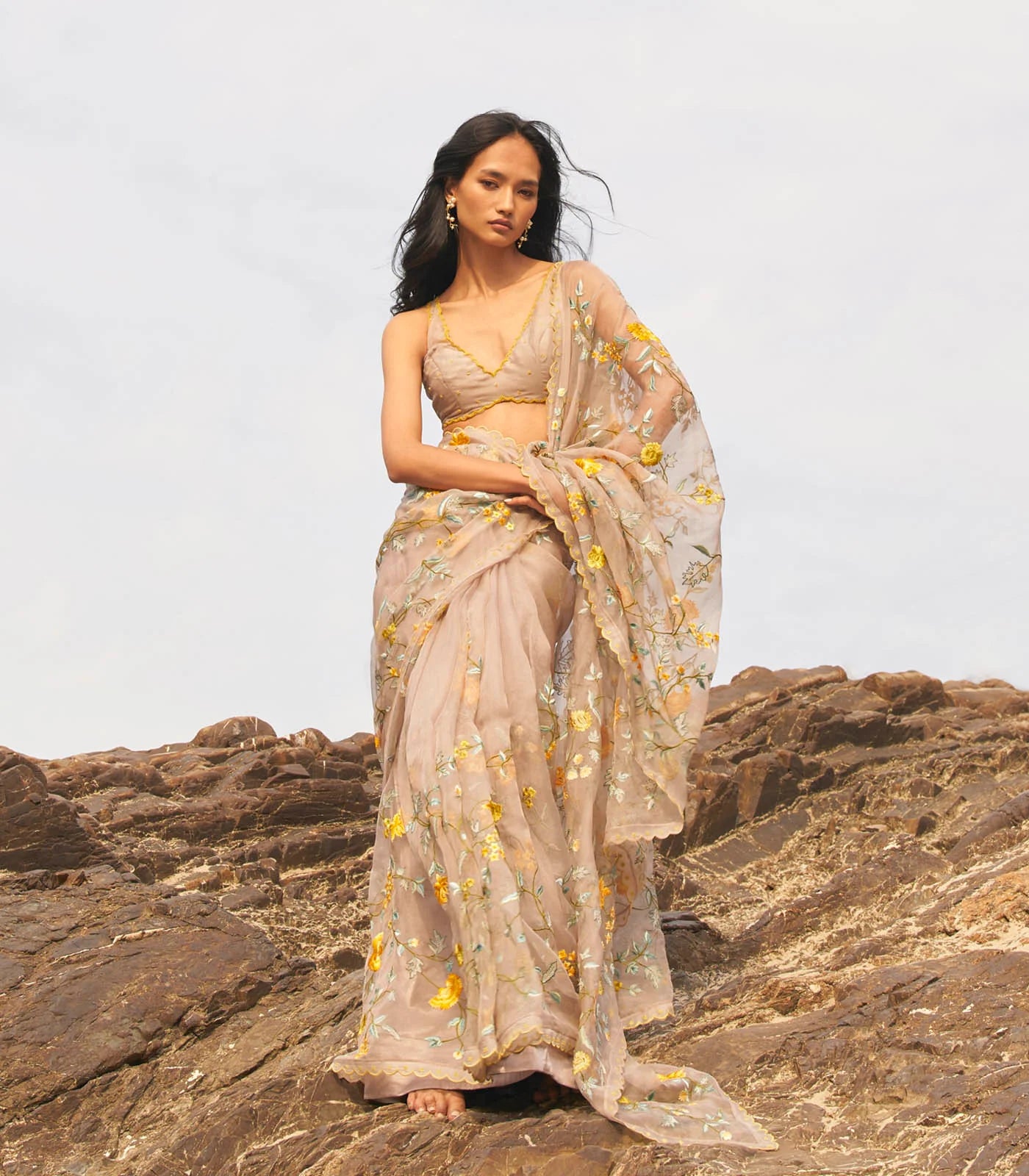 IVORY ORGANZA SAREE SET