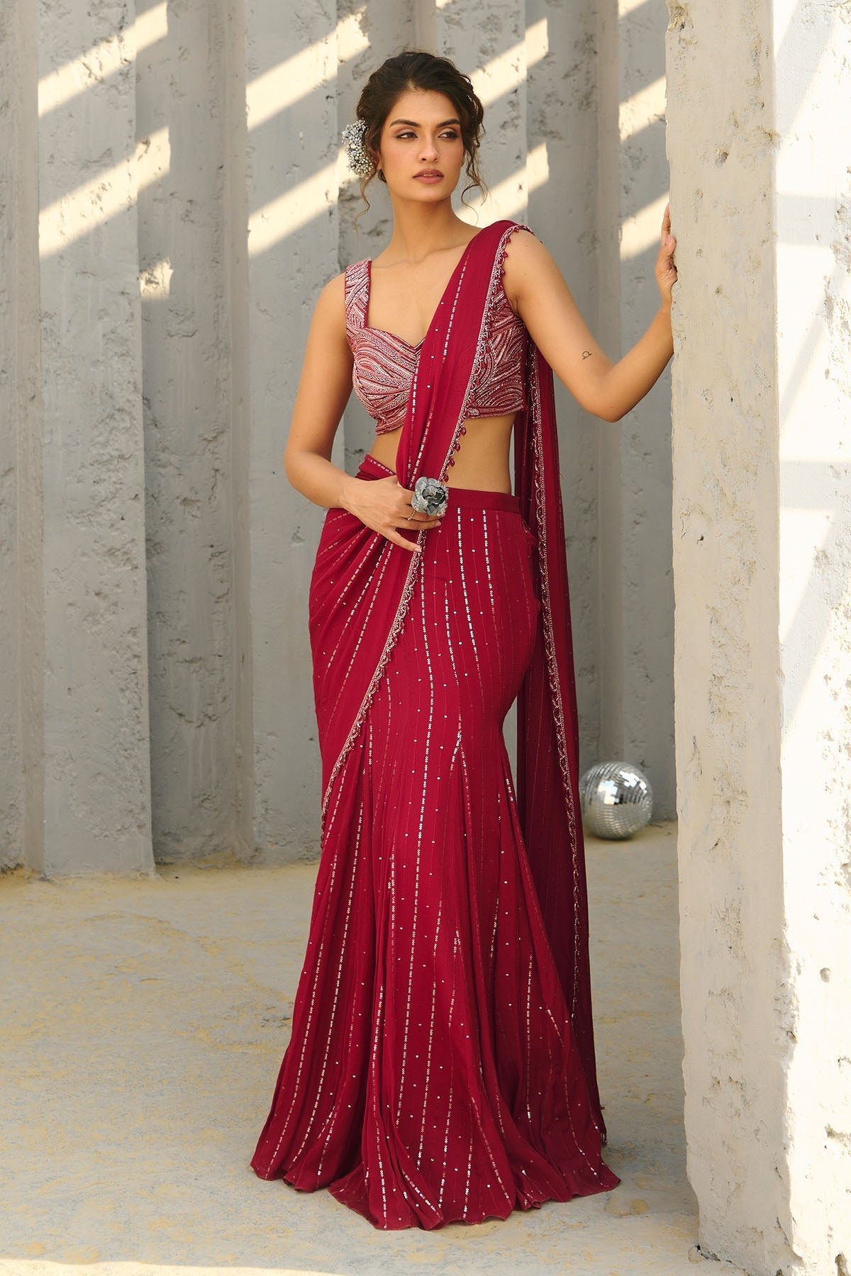 Halley Red Pre Draped Saree