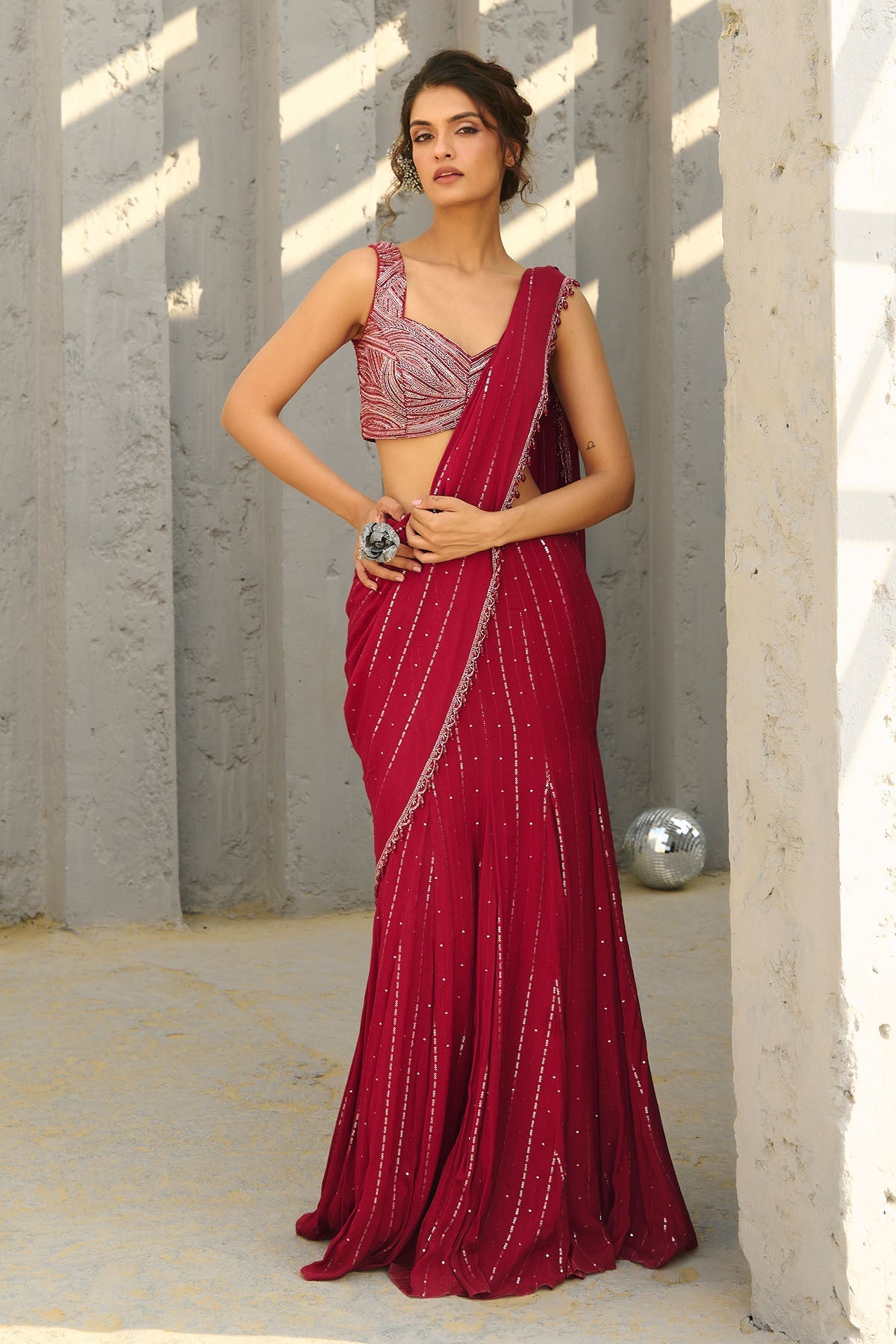 Halley Red Pre Draped Saree
