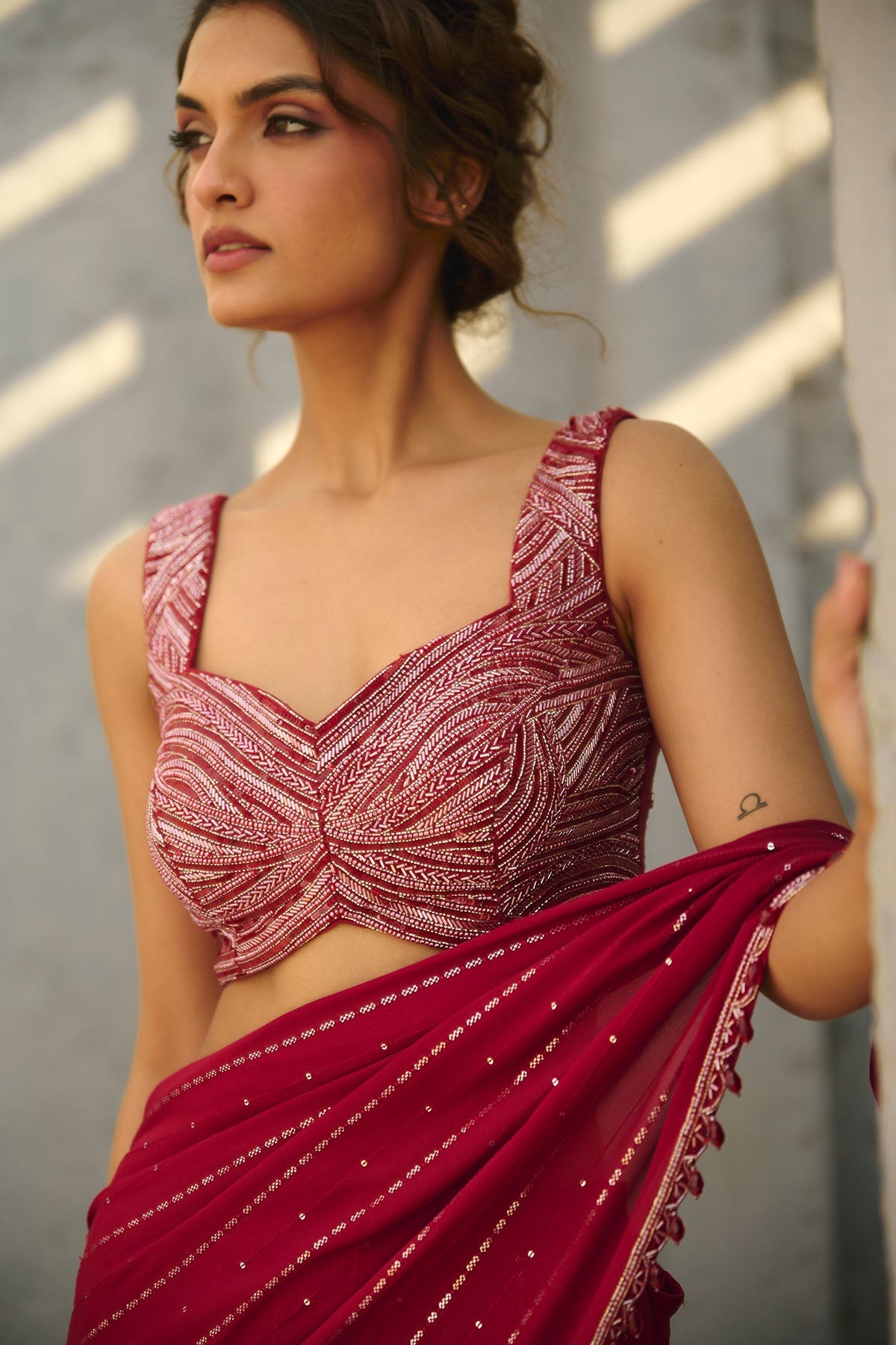 Halley Red Pre Draped Saree