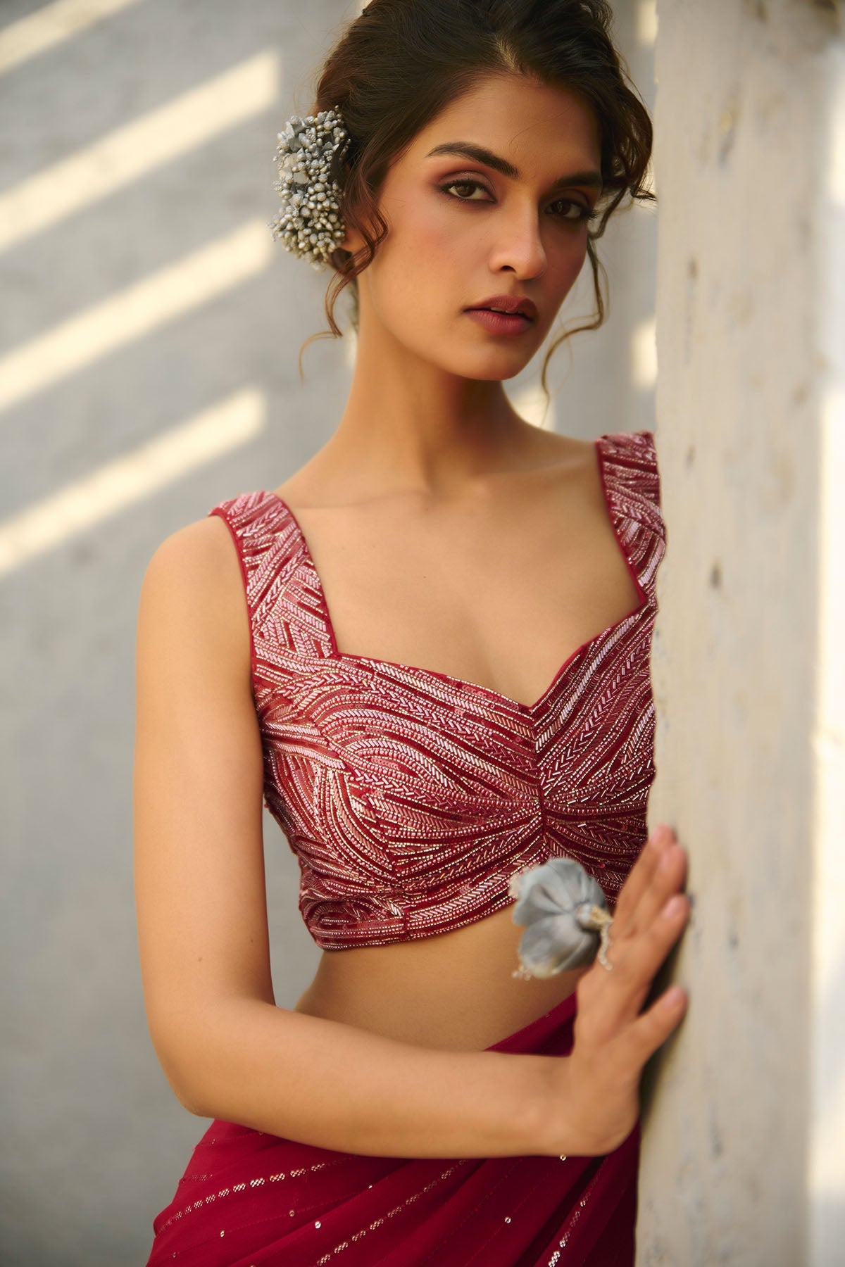 Halley Red Pre Draped Saree