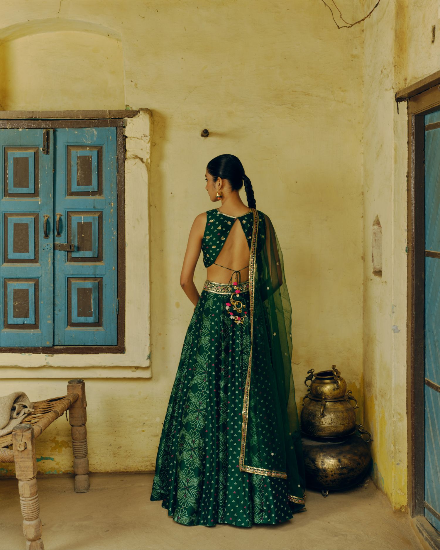 Emerald green lehenga set