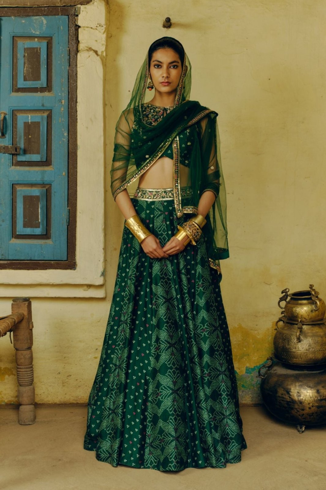 Emerald green lehenga set