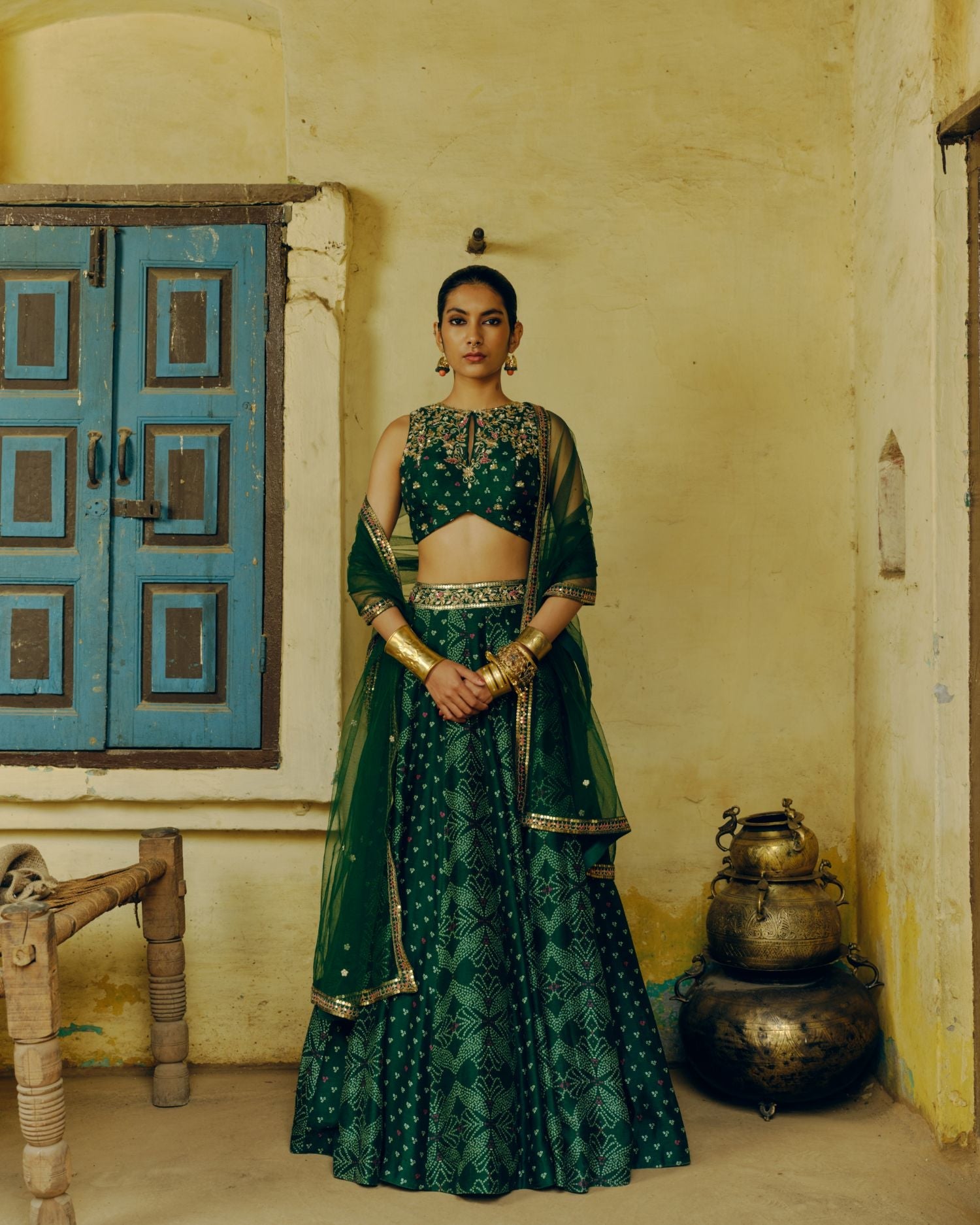 Emerald green lehenga set