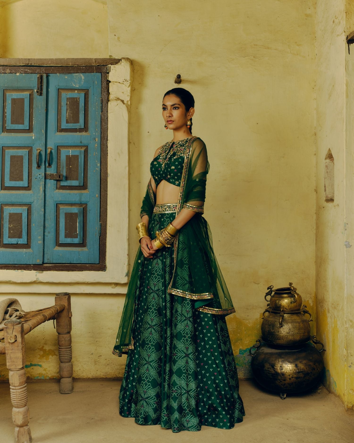 Emerald green lehenga set
