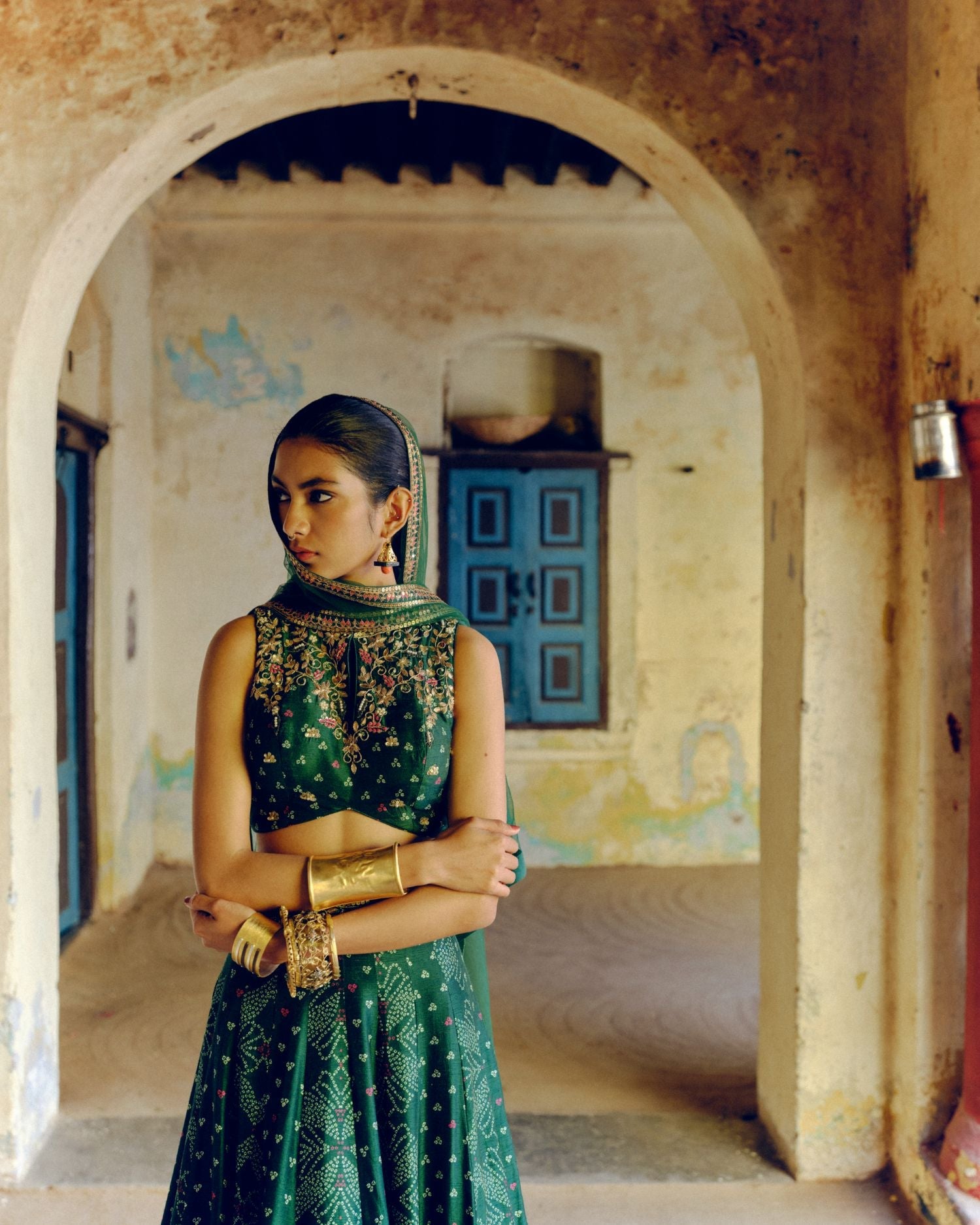 Emerald green lehenga set