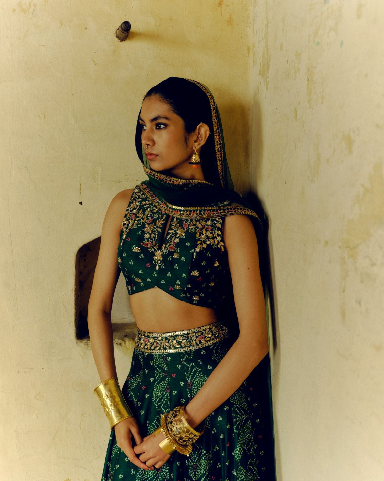 Emerald green lehenga set