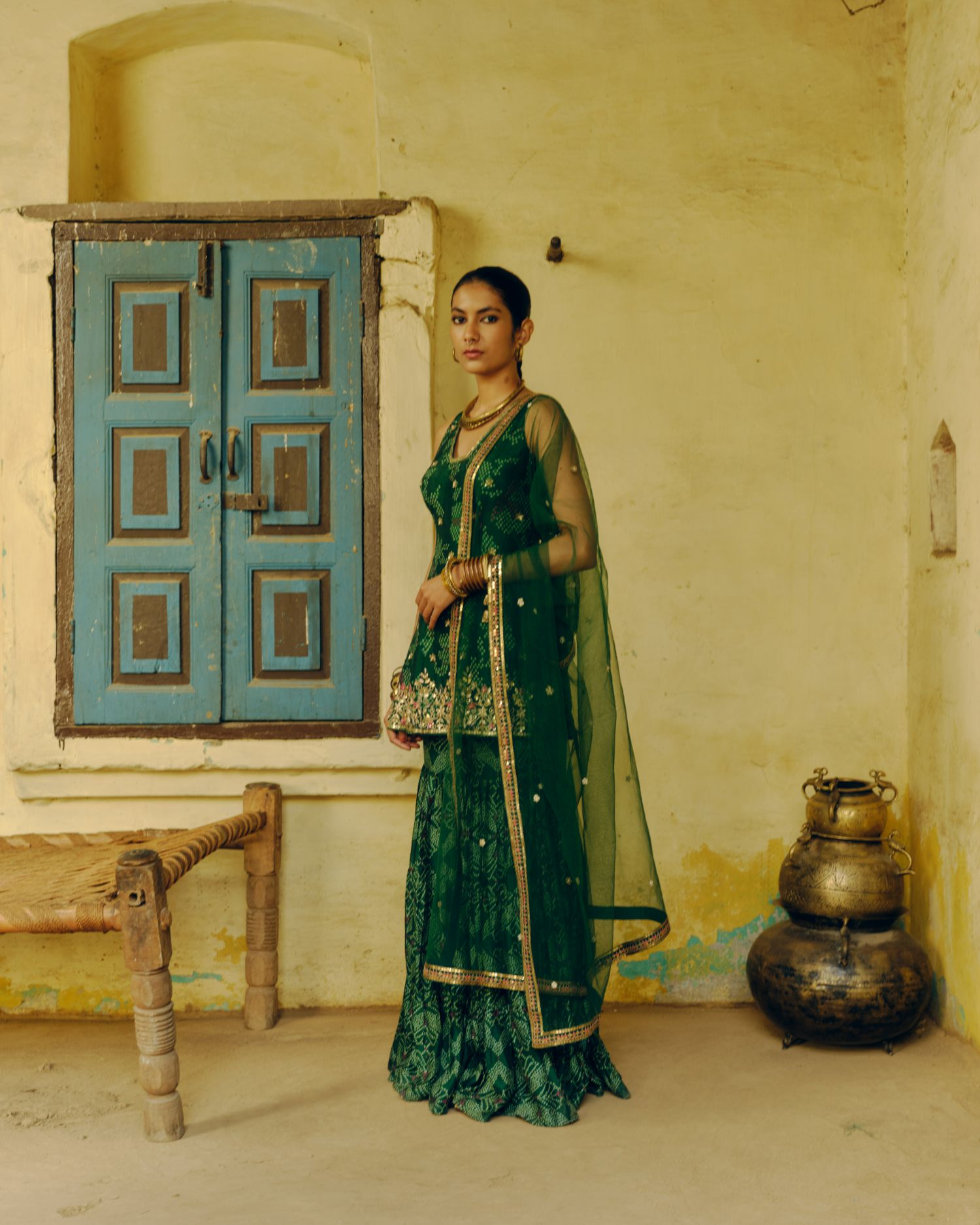 Emerald green sharara set