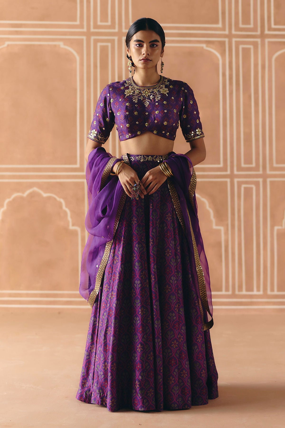 Imperial Violet panel lehenga