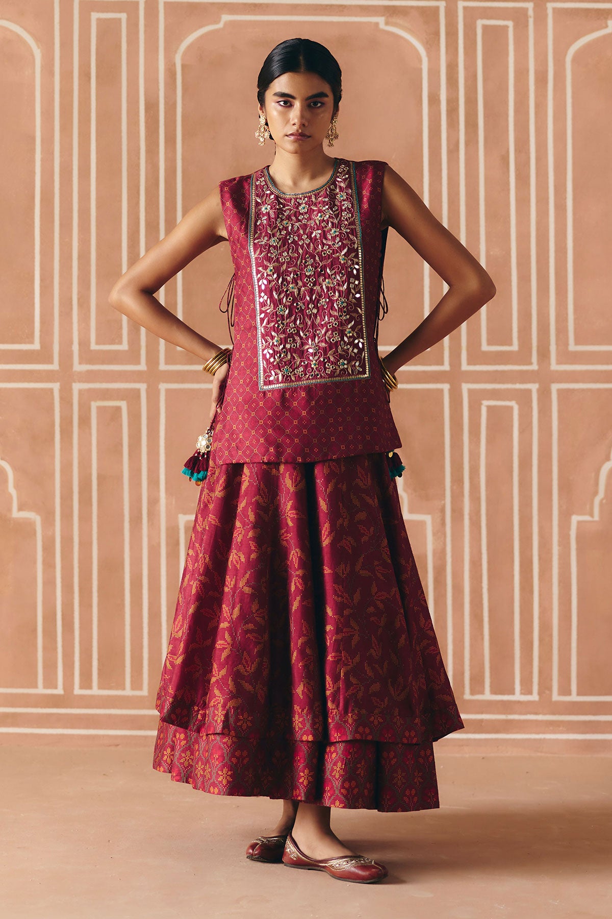 Berry plum cropped lehenga