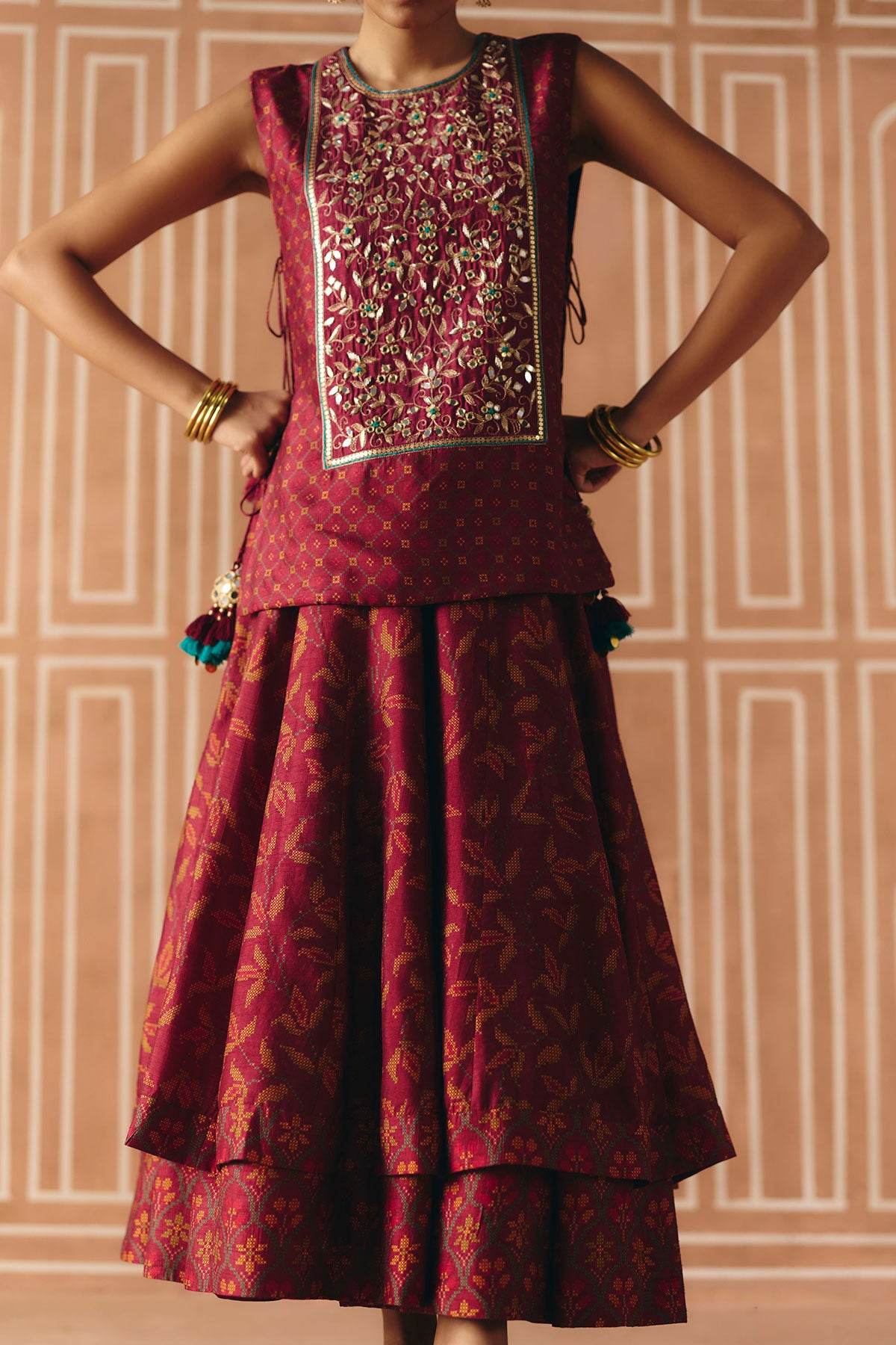 Berry plum cropped lehenga