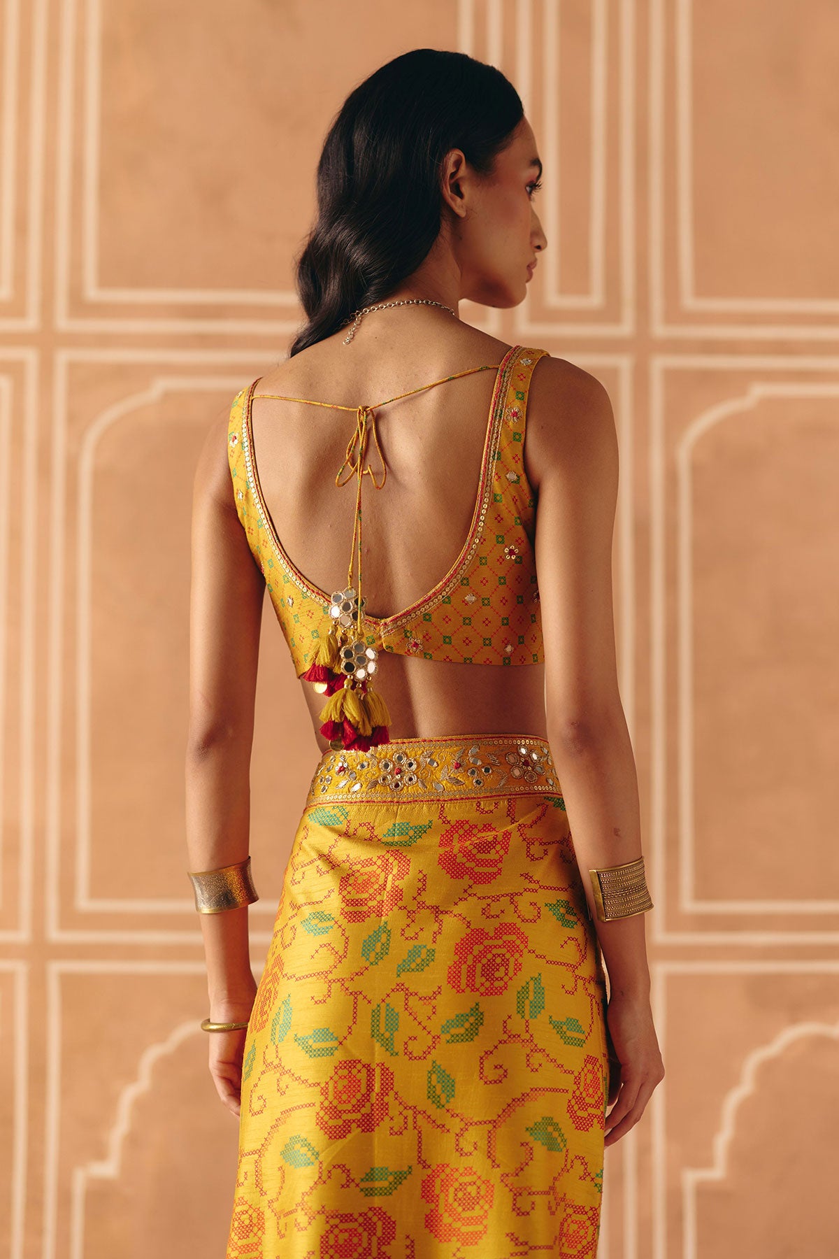 Marigold yellow crop top + pencil skirt