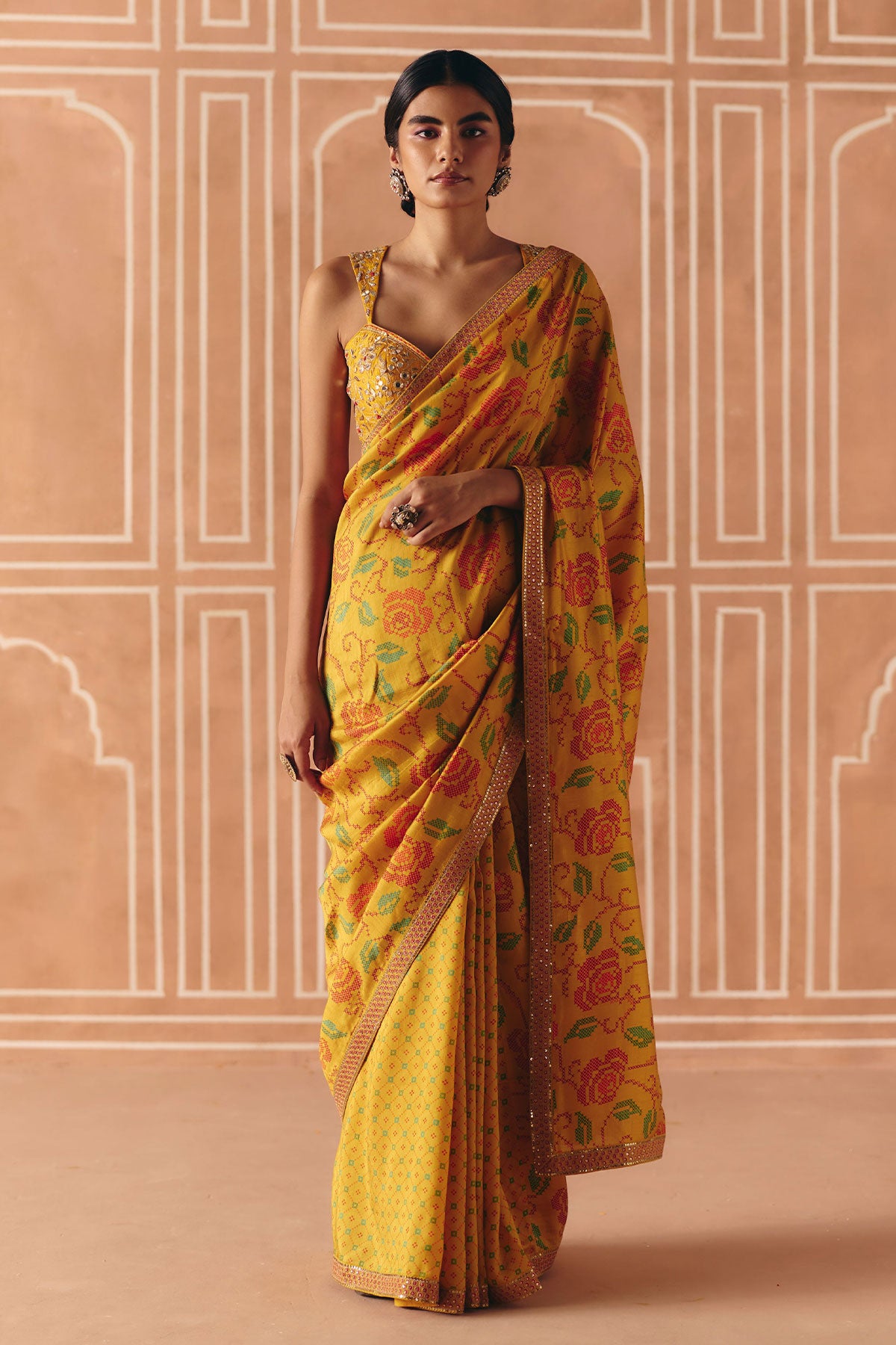 Marigold yellow saree set