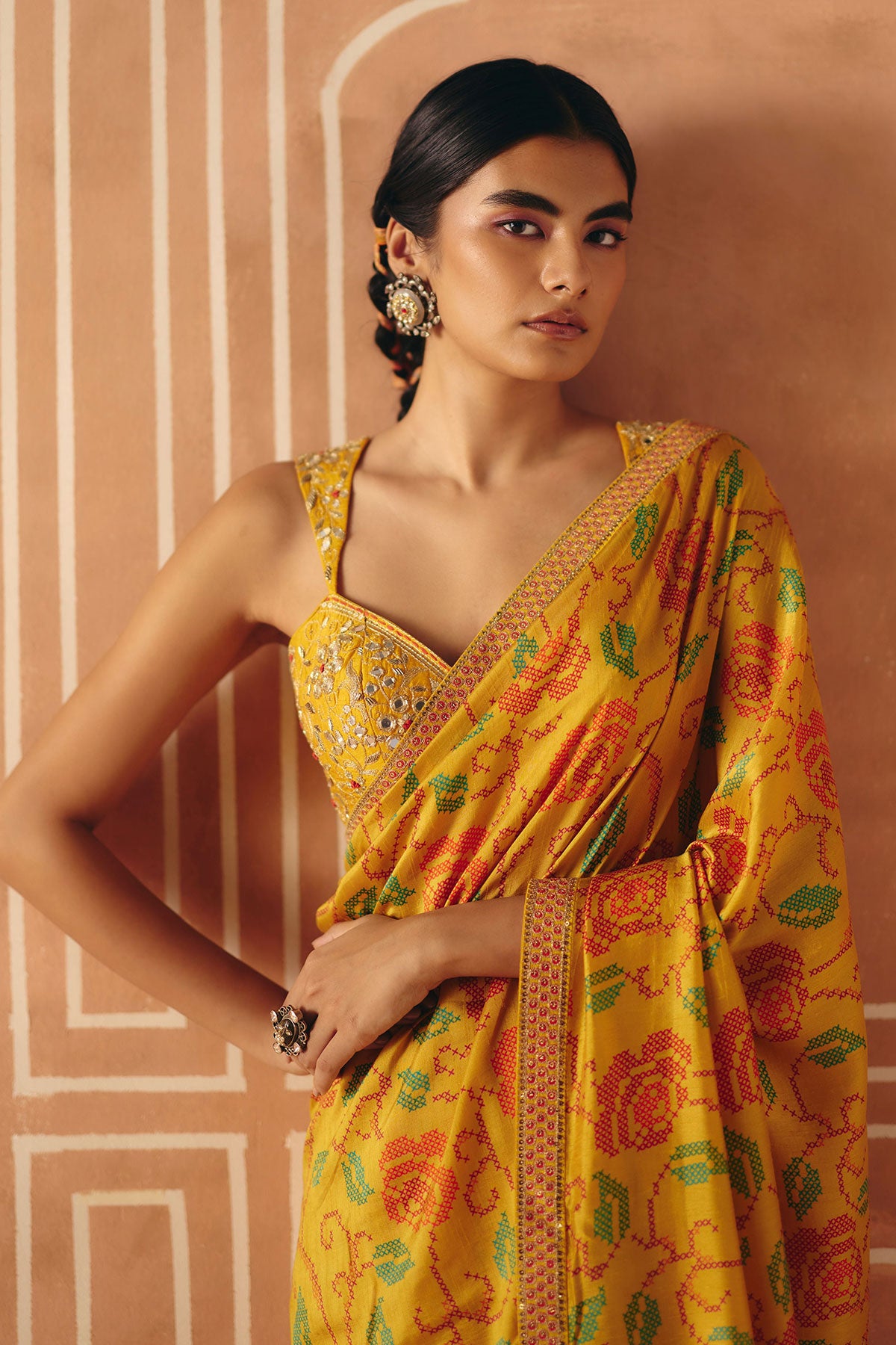 Marigold yellow saree set