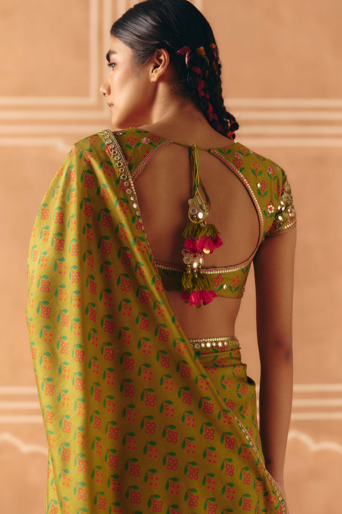 Parrot green saree set