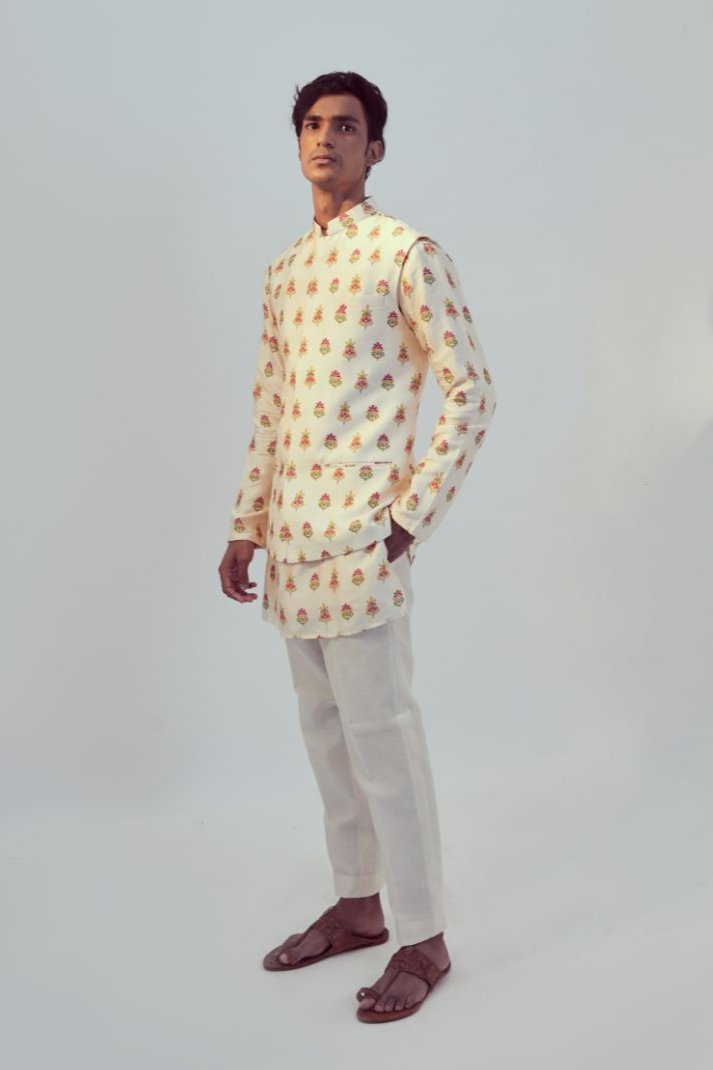 Ivory Kurta With Bandi Set For Men