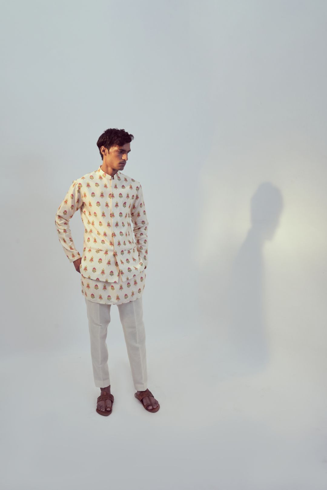 Ivory Kurta With Bandi Set For Men