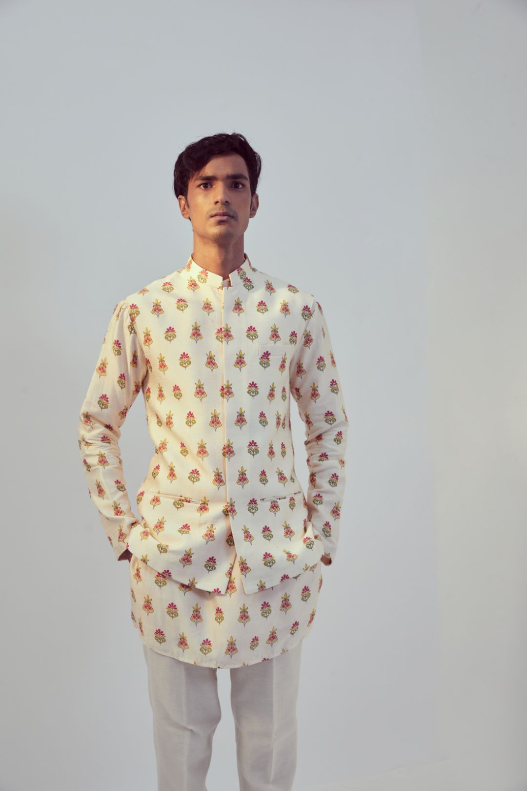 Ivory Kurta With Bandi Set For Men