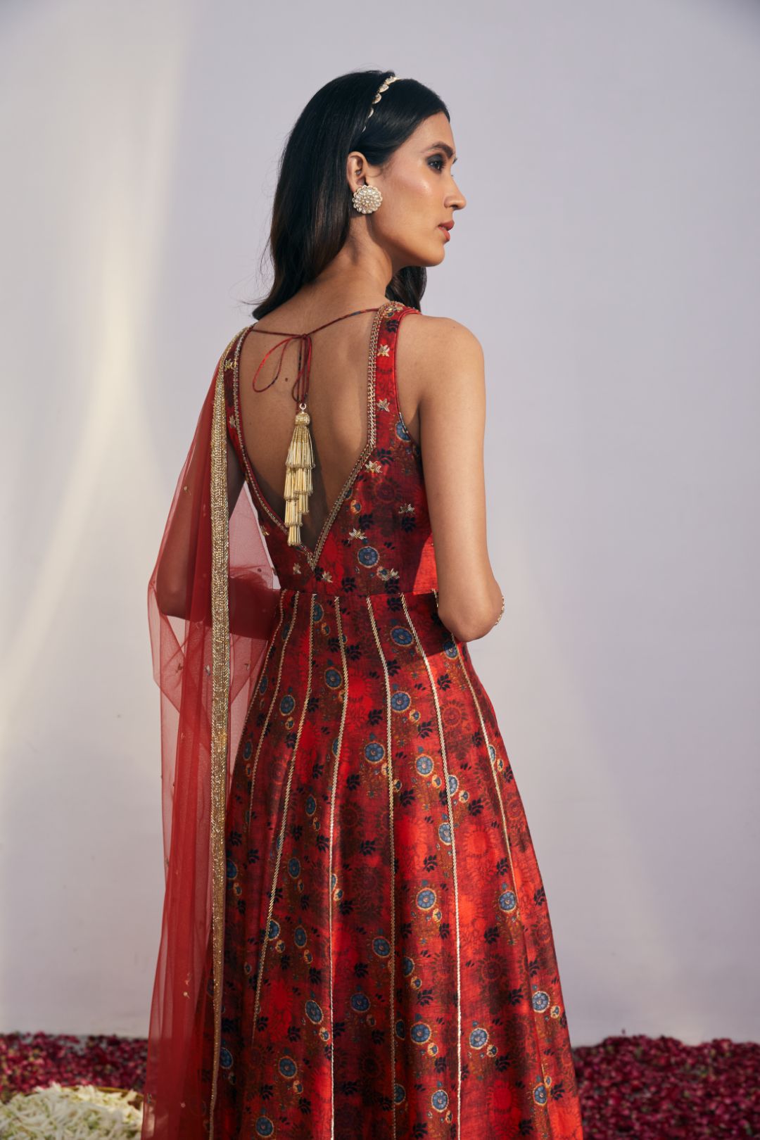 Cherry Red Floral Printed Anarkali Suit