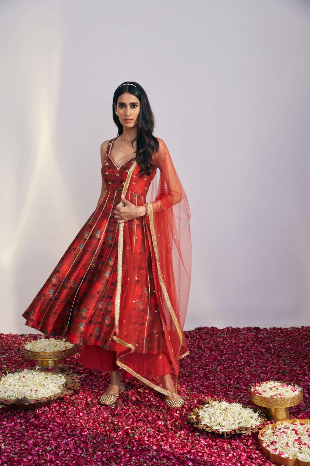 Cherry Red Floral Printed Anarkali Suit