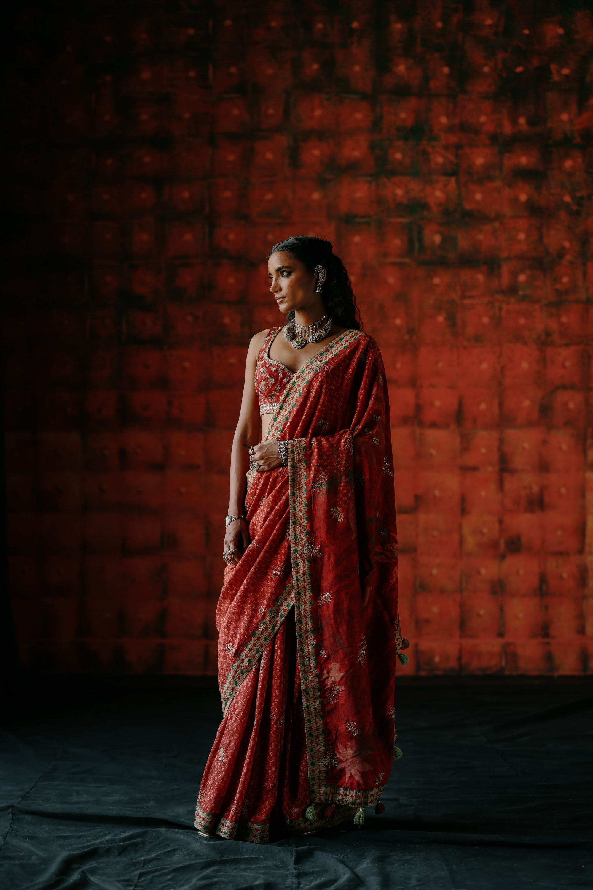 Brick red saree