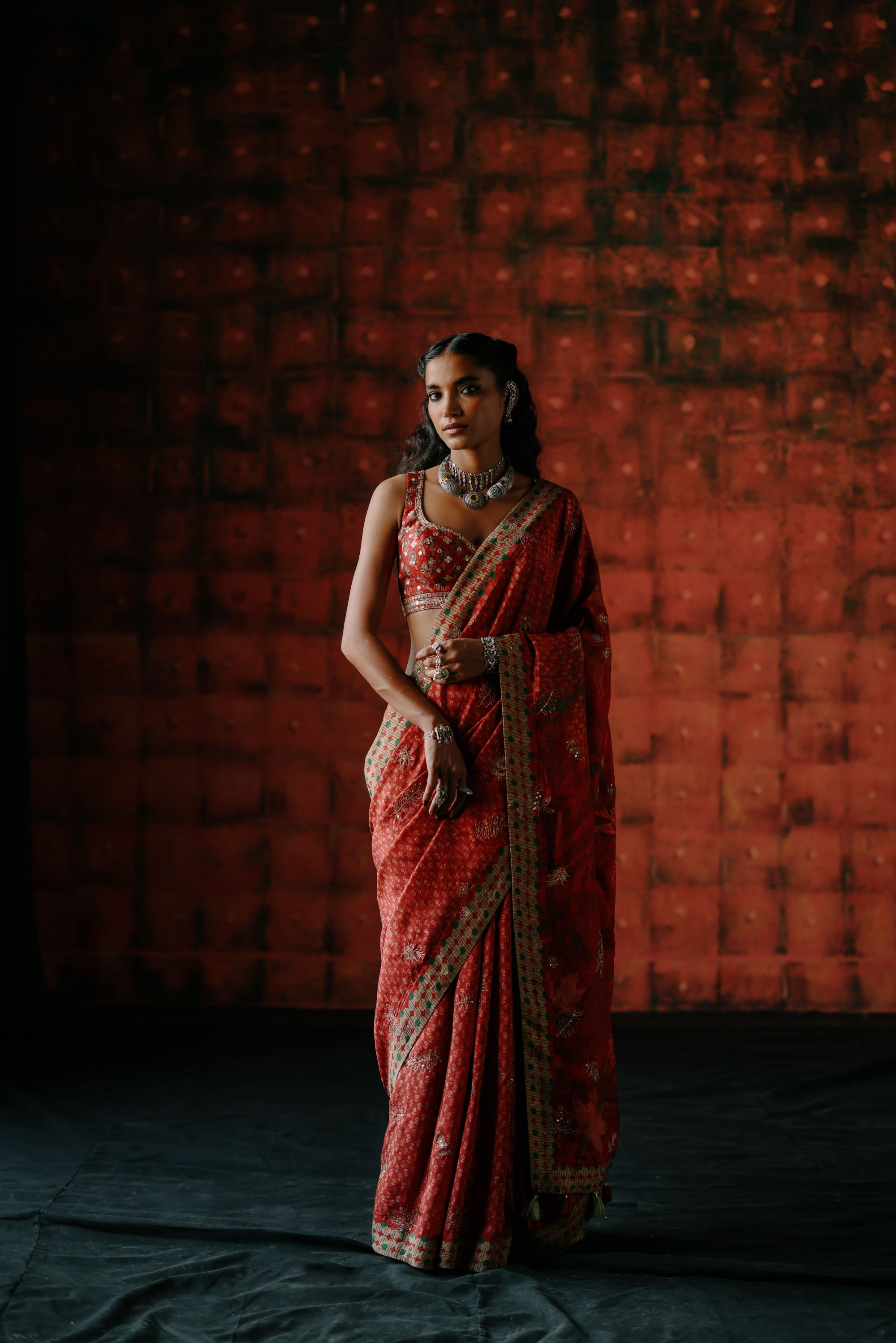 Brick red saree