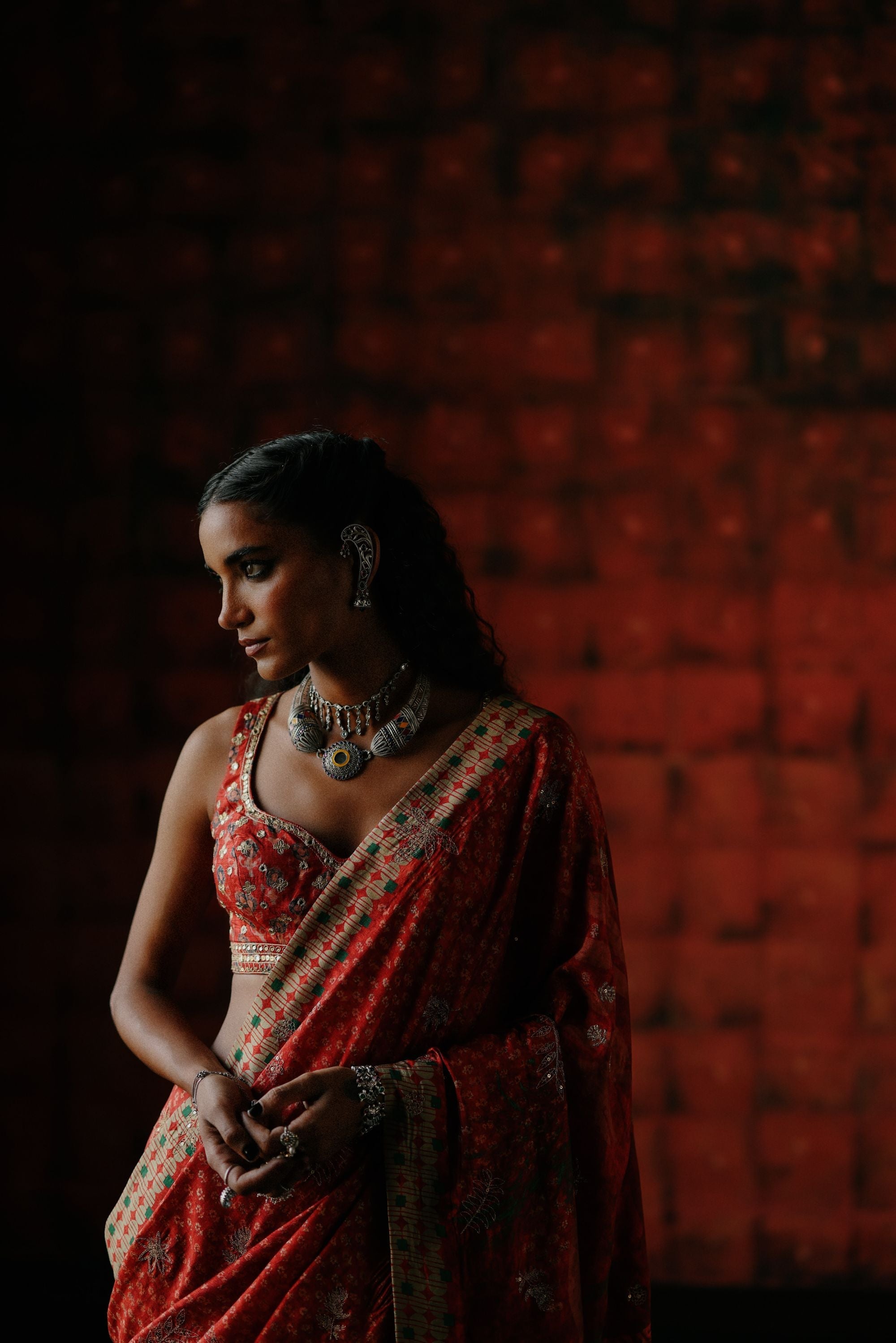 Brick red saree