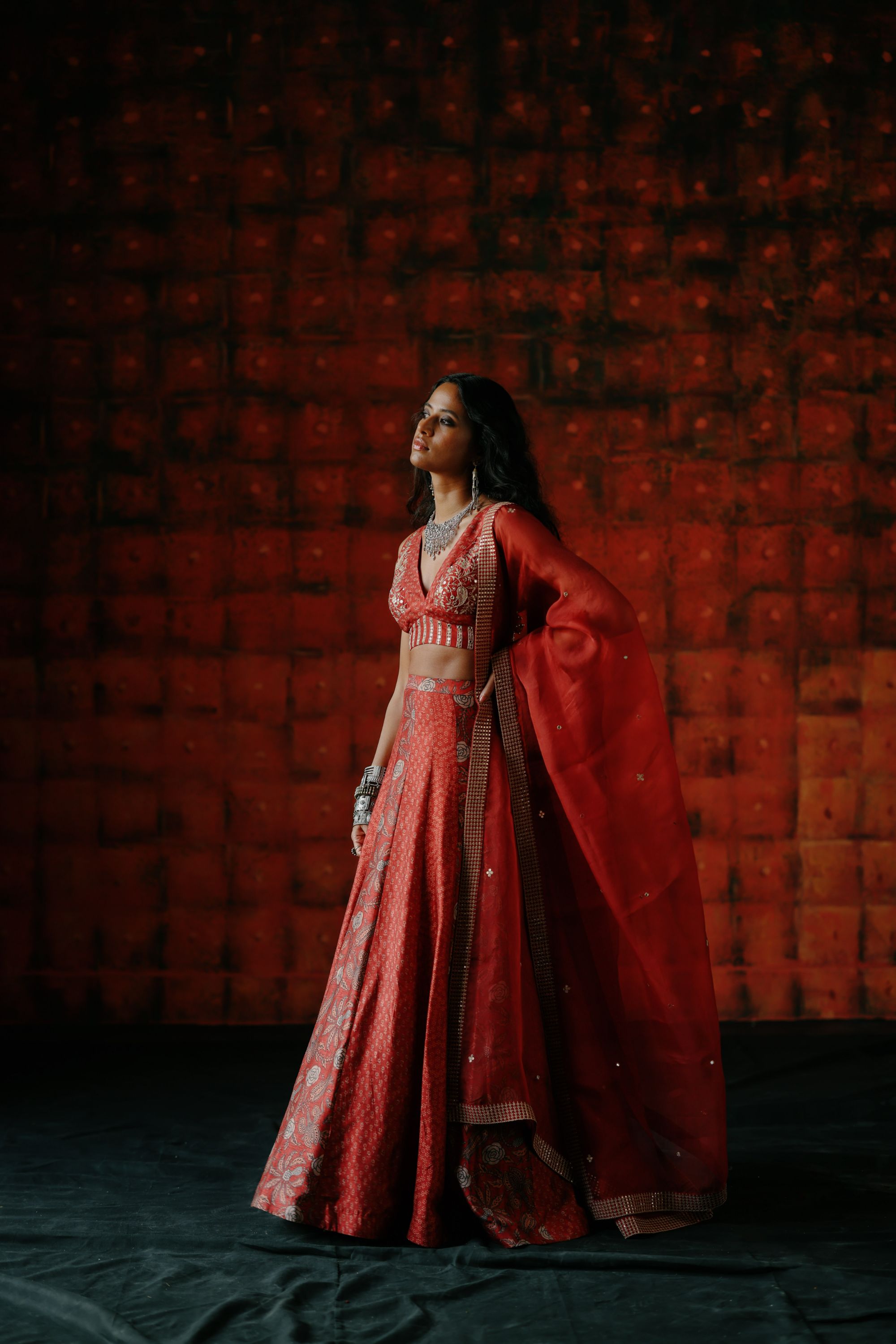 Brick red lehenga