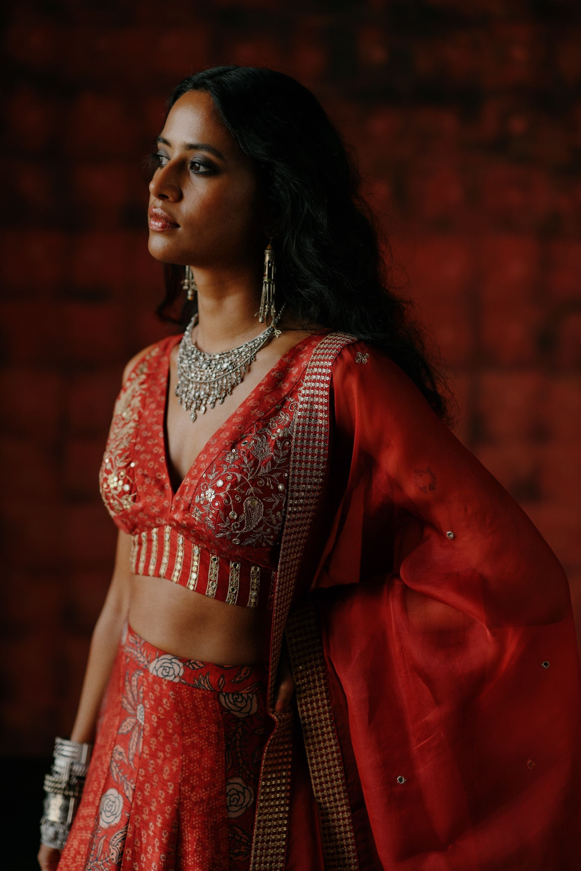 Brick red lehenga