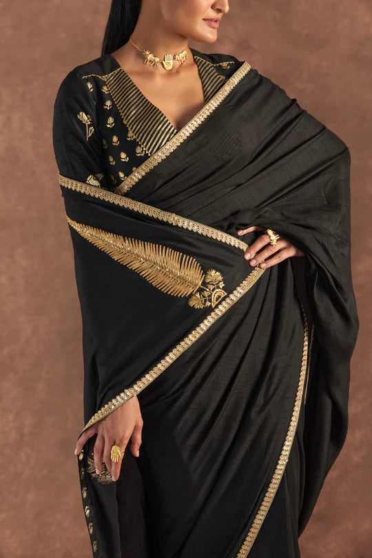 Black 'Paan-Patti' Saree