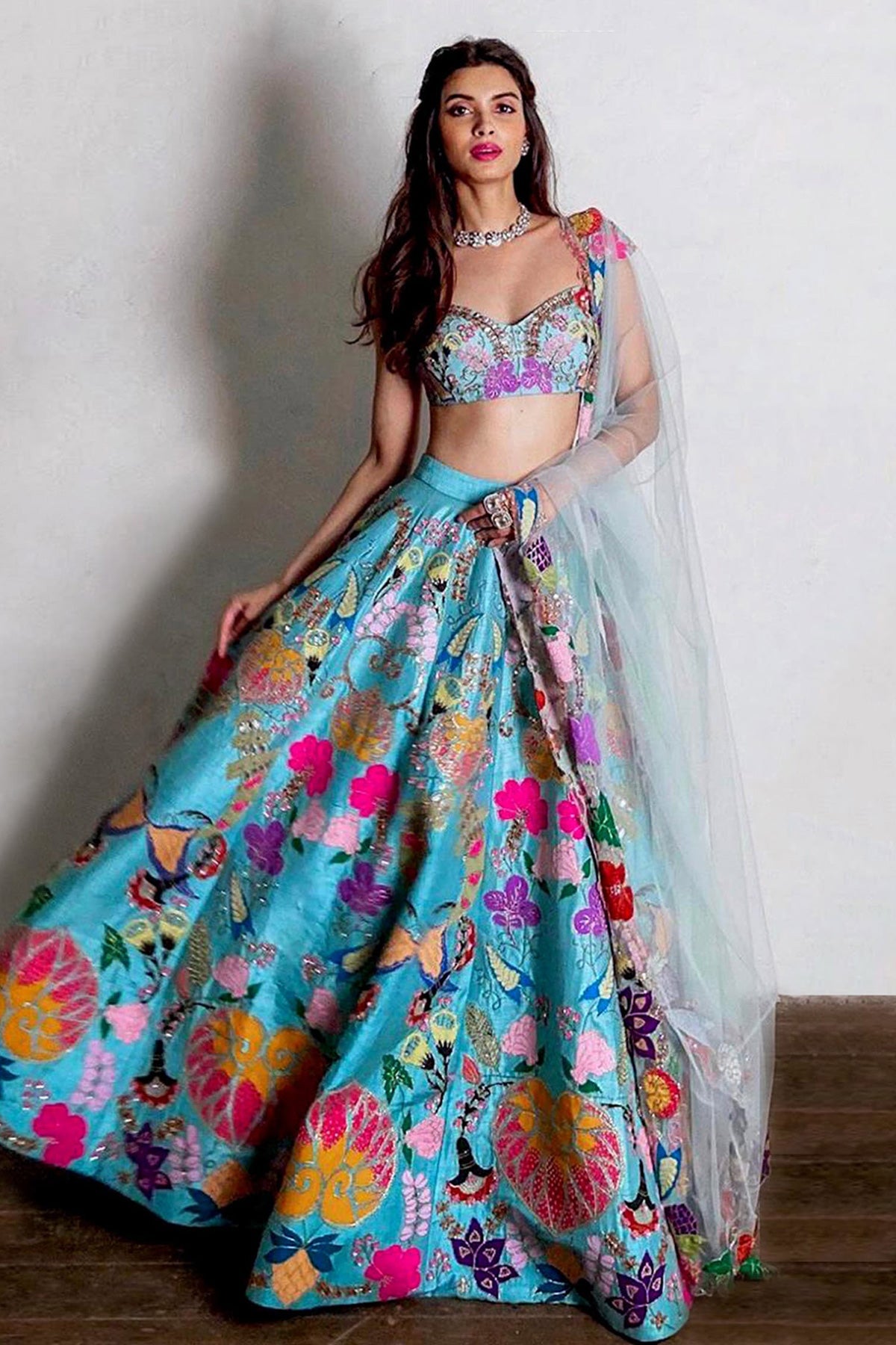 Diana Penty In Naiads - Scuba Blue Raw Silk Lehenga Set