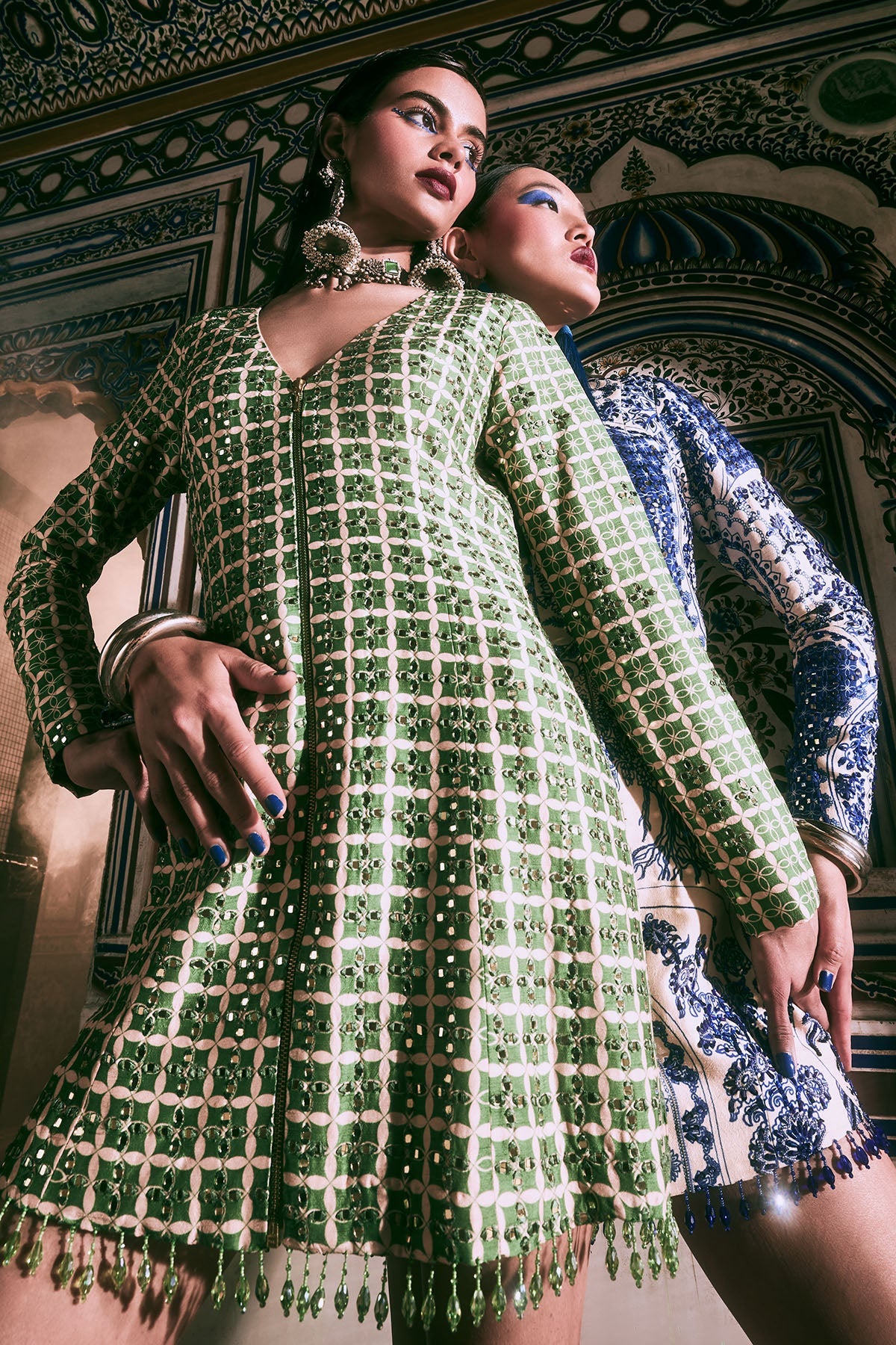 SAGE GREEN GRID PRINT & HIGHLIGHTED DRESS