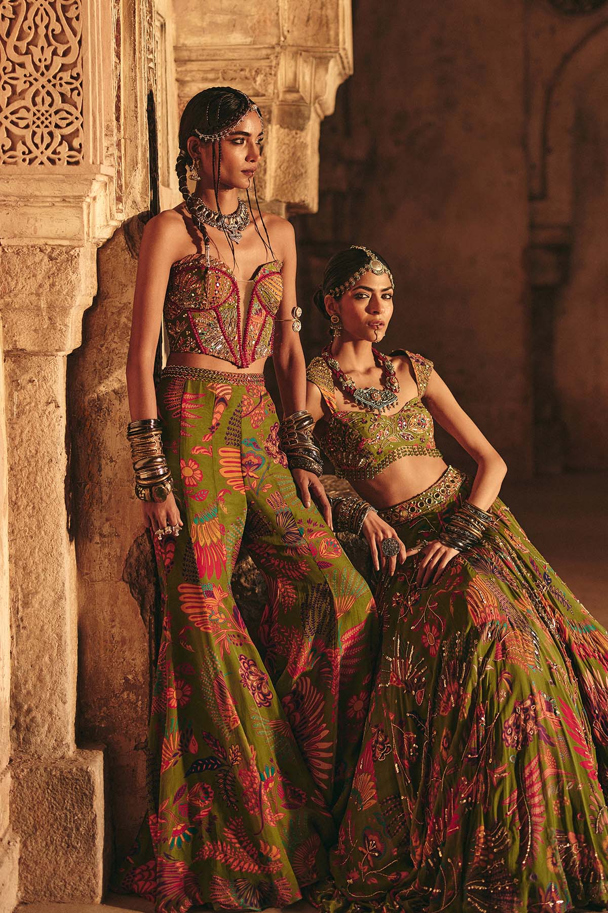 PEAR GREEN PRINTED AND HIGHLIGHTED LEHENGA SET
