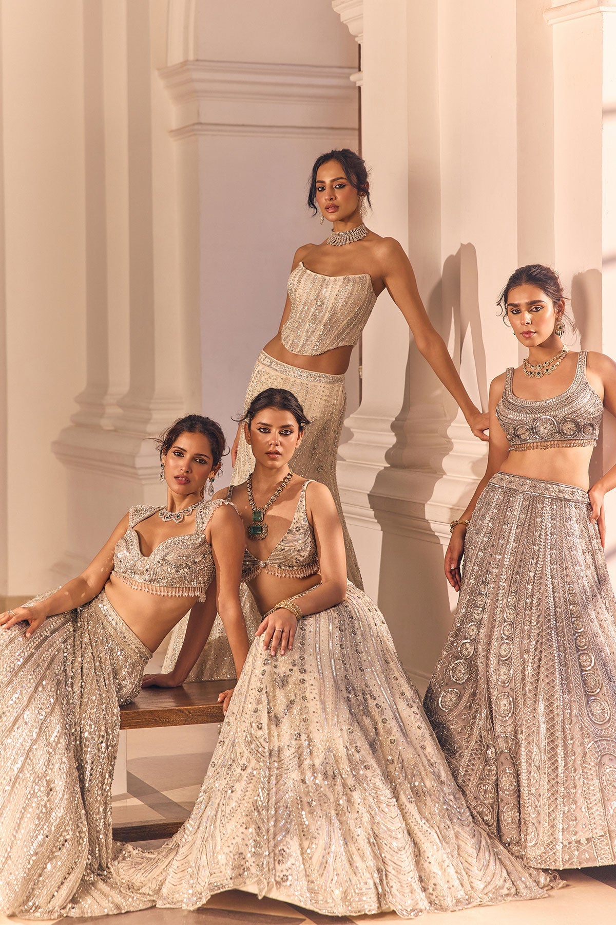 Grey Gunmetal Embellished Arc Circle Lehenga Set